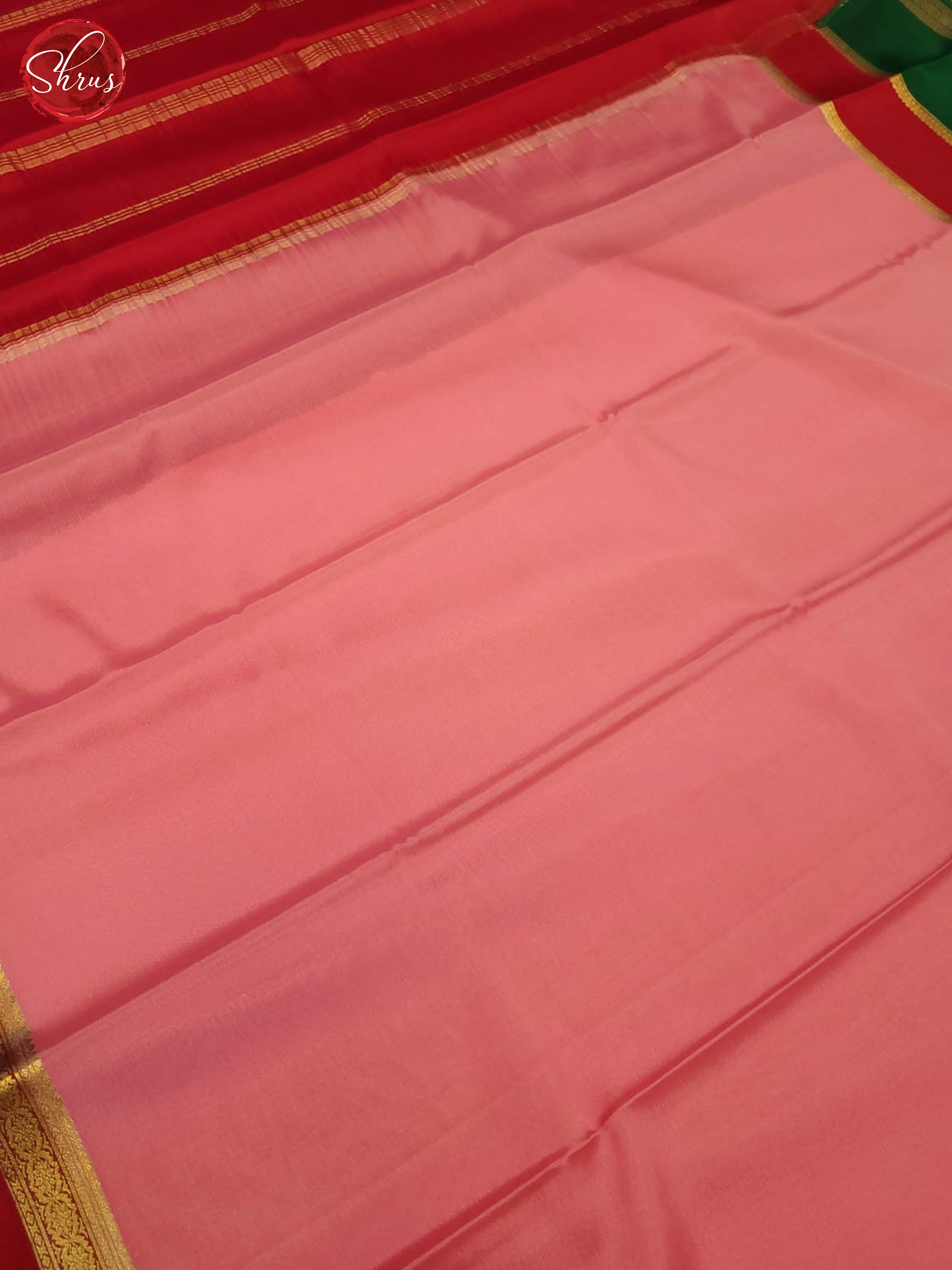 Peachish pink and Red - Mysore Silk Saree - Shop on ShrusEternity.com