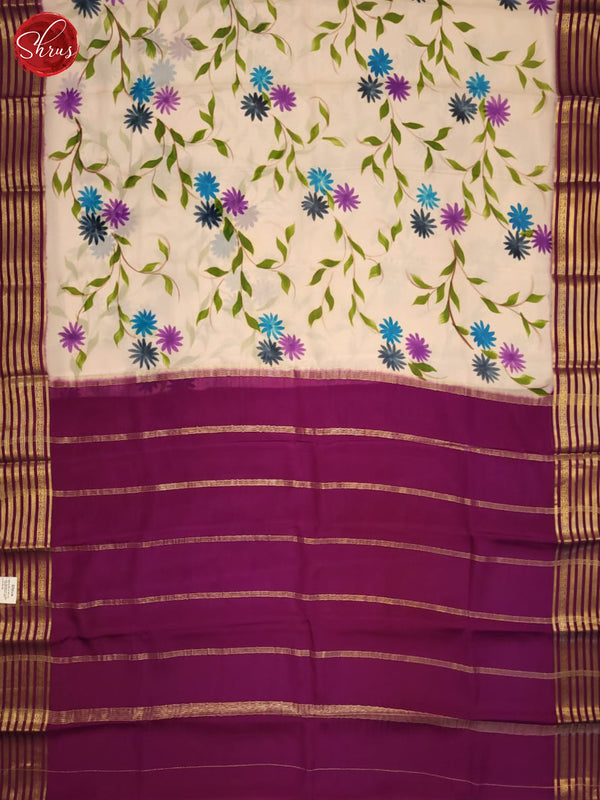 Cream & Purple- Mysore Silk Saree - Shop on ShrusEternity.com