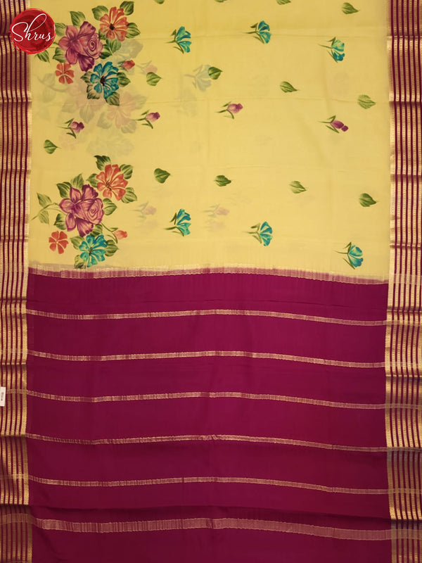 Pale Yellow & Majenta - Mysore Silk Saree - Shop on ShrusEternity.com
