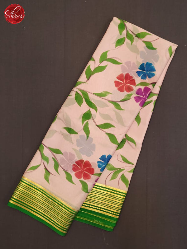 Cream & Green  - Mysore Silk Saree - Shop on ShrusEternity.com