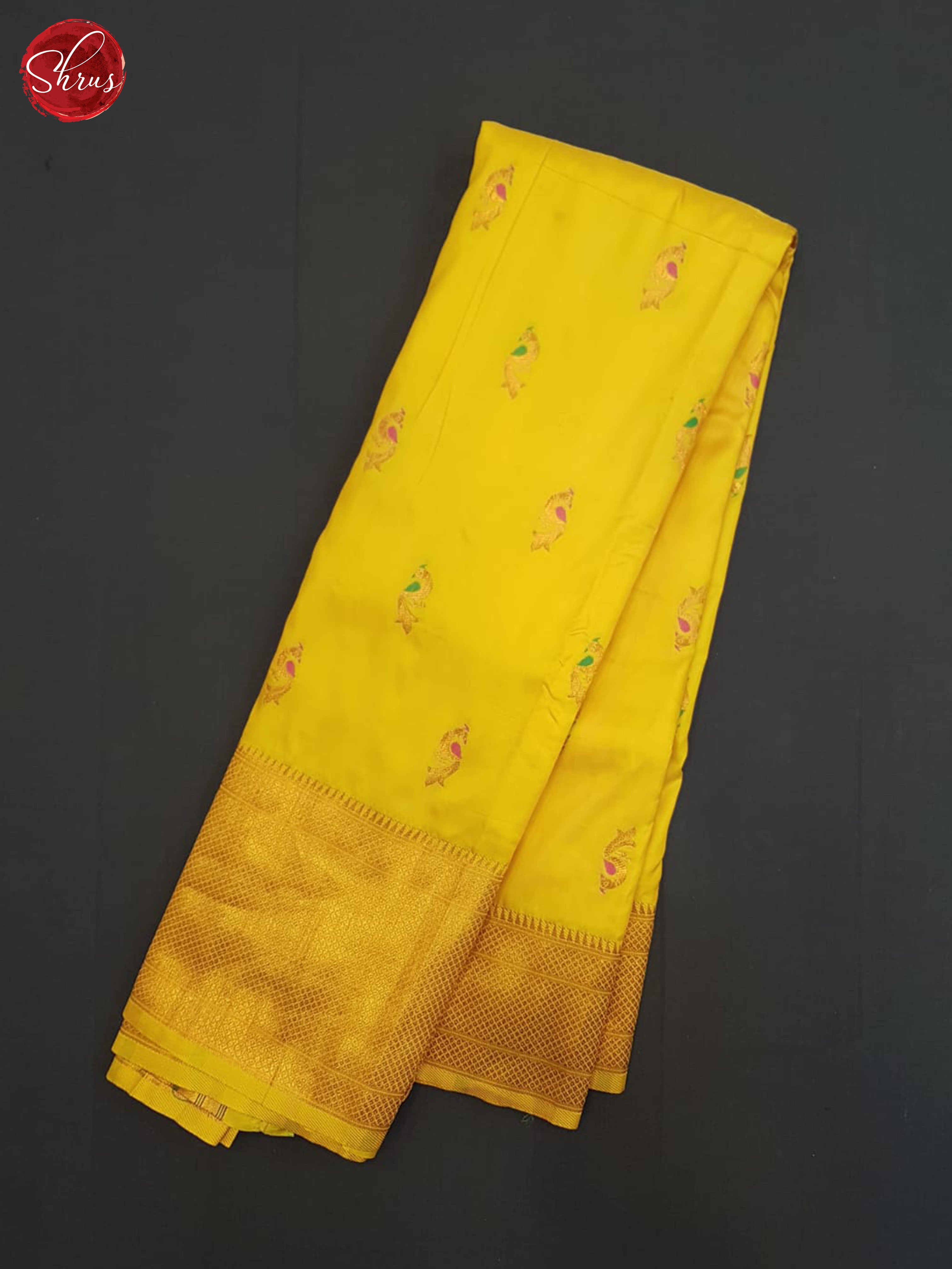 Yellow (single tone)- Semi Kanchipuram Saree - Shop on ShrusEternity.com