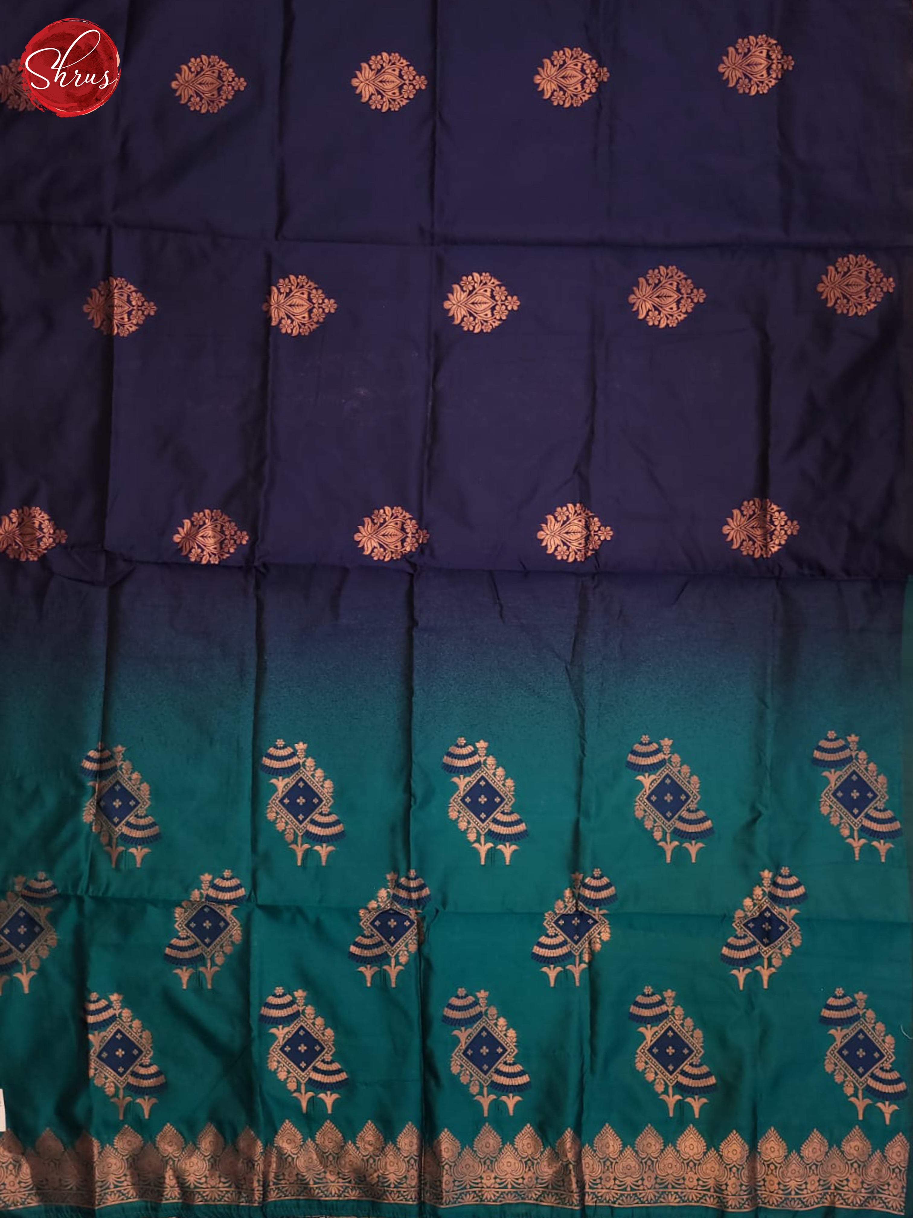 Navy Blue & Green - Semi Softsilk Saree - Shop on ShrusEternity.com