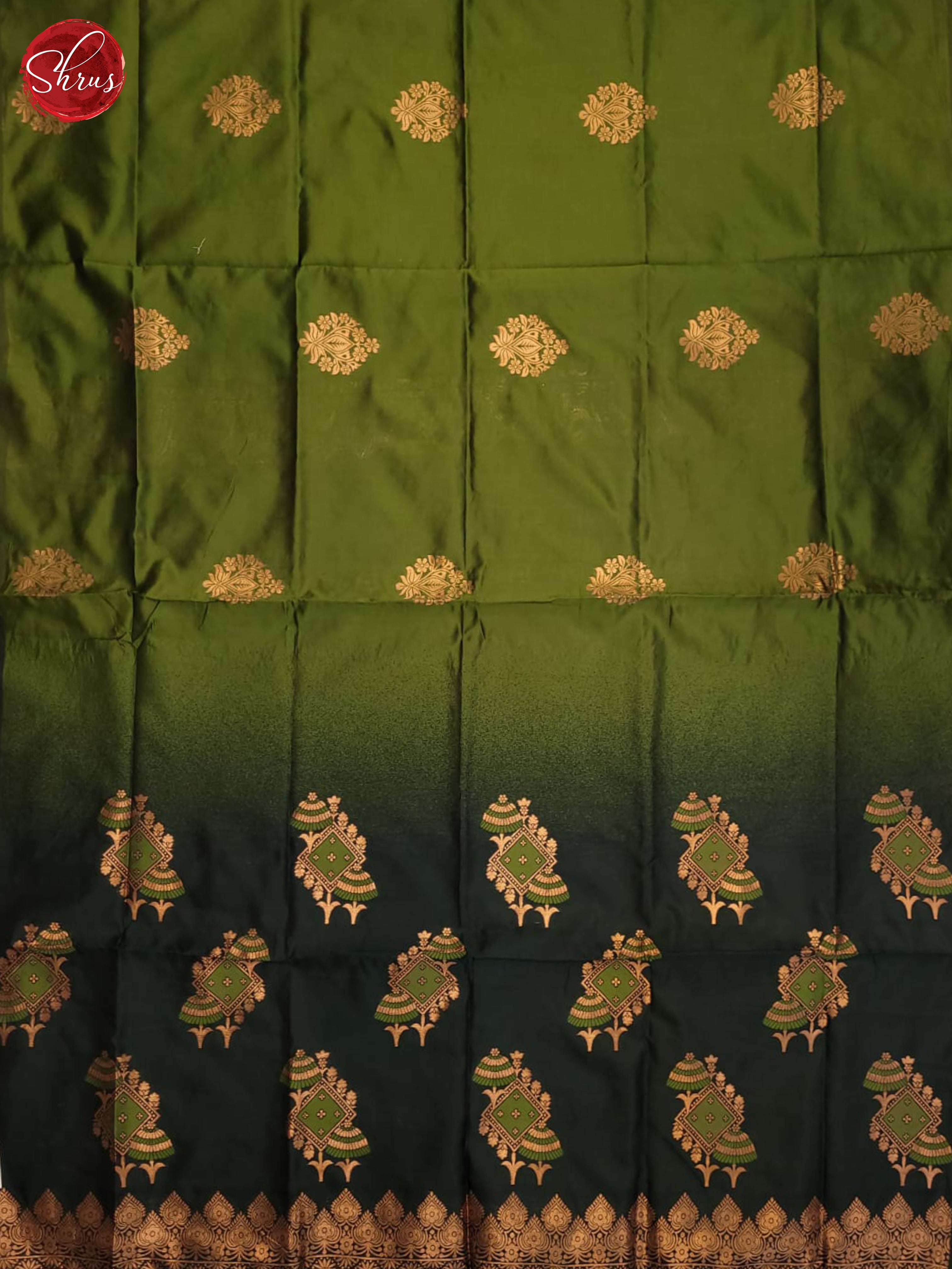 Green & Dark Green - Semi Softsilk Saree - Shop on ShrusEternity.com