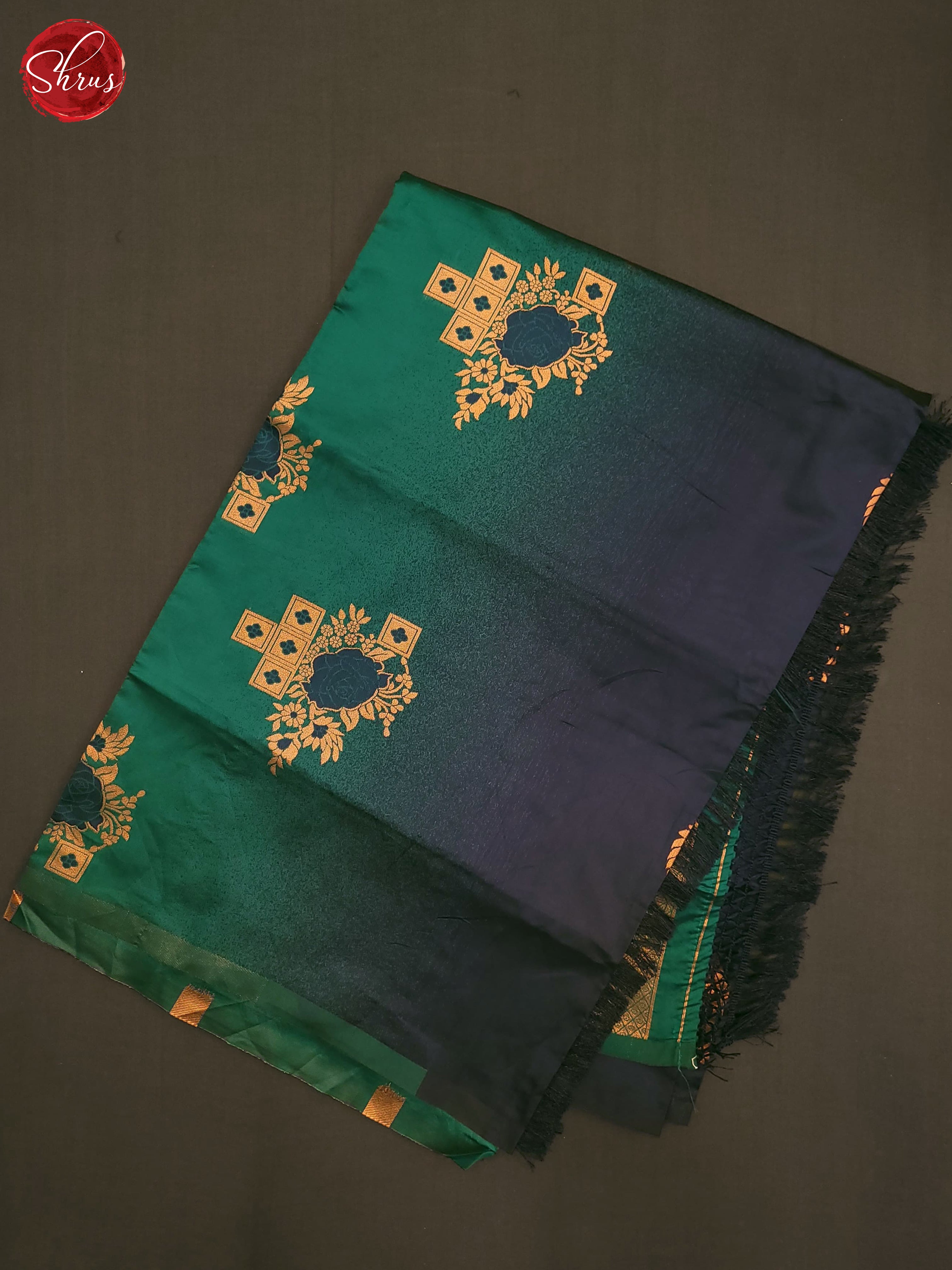 Navy Blue & Green - Semi Softsilk Saree - Shop on ShrusEternity.com