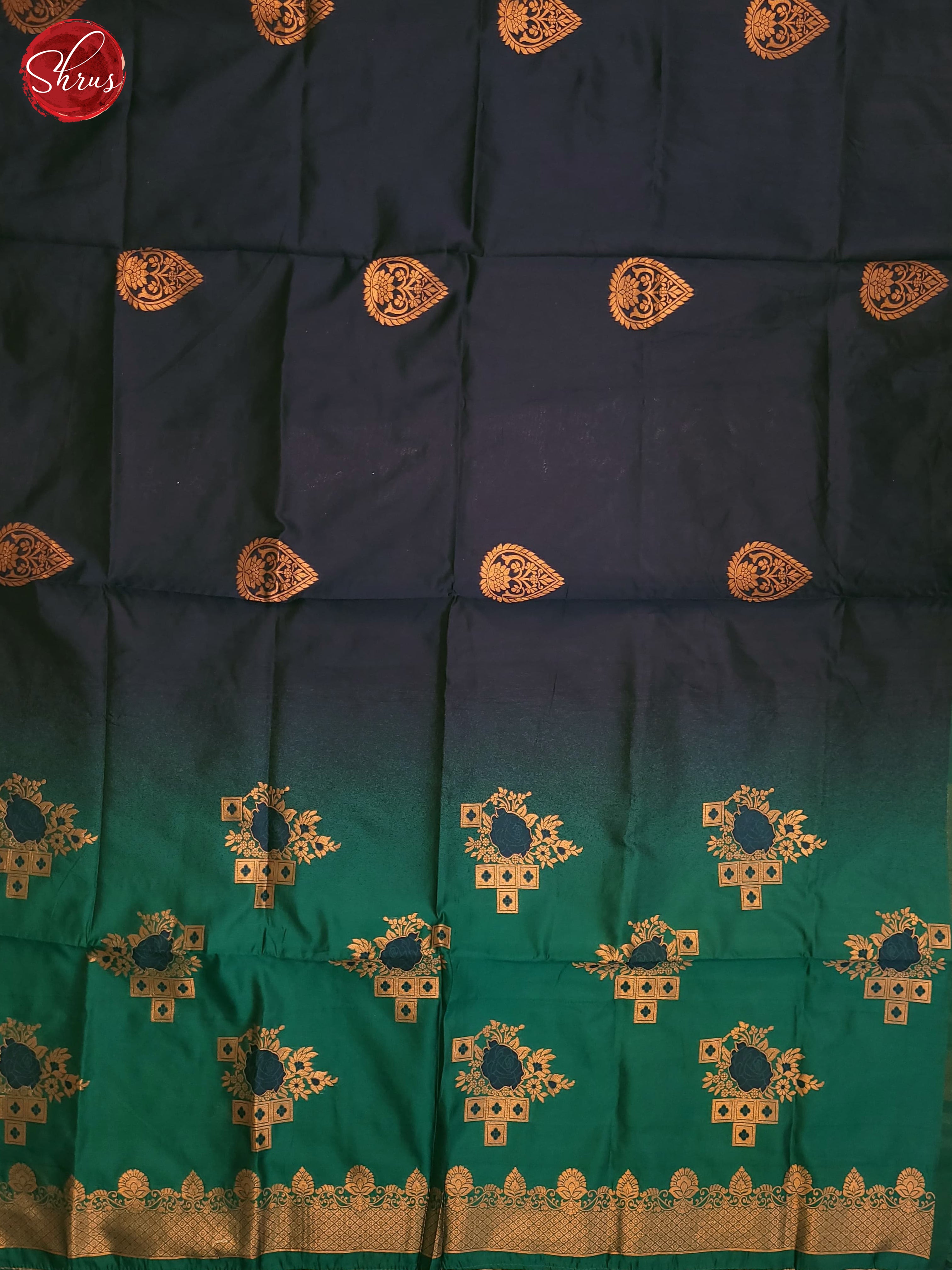 Navy Blue & Green - Semi Softsilk Saree - Shop on ShrusEternity.com