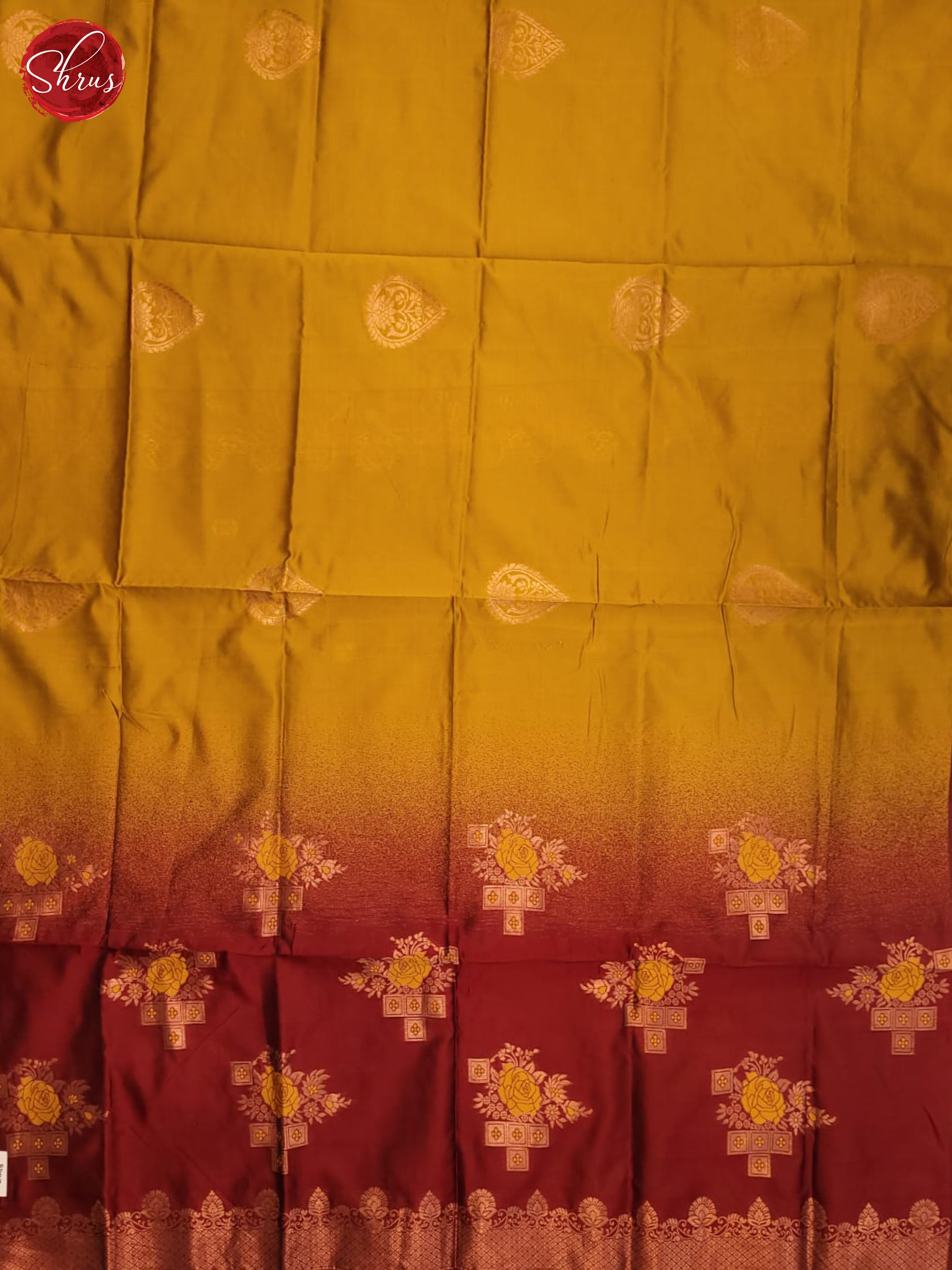 Mustard & Red - Semi Softsilk Saree - Shop on ShrusEternity.com