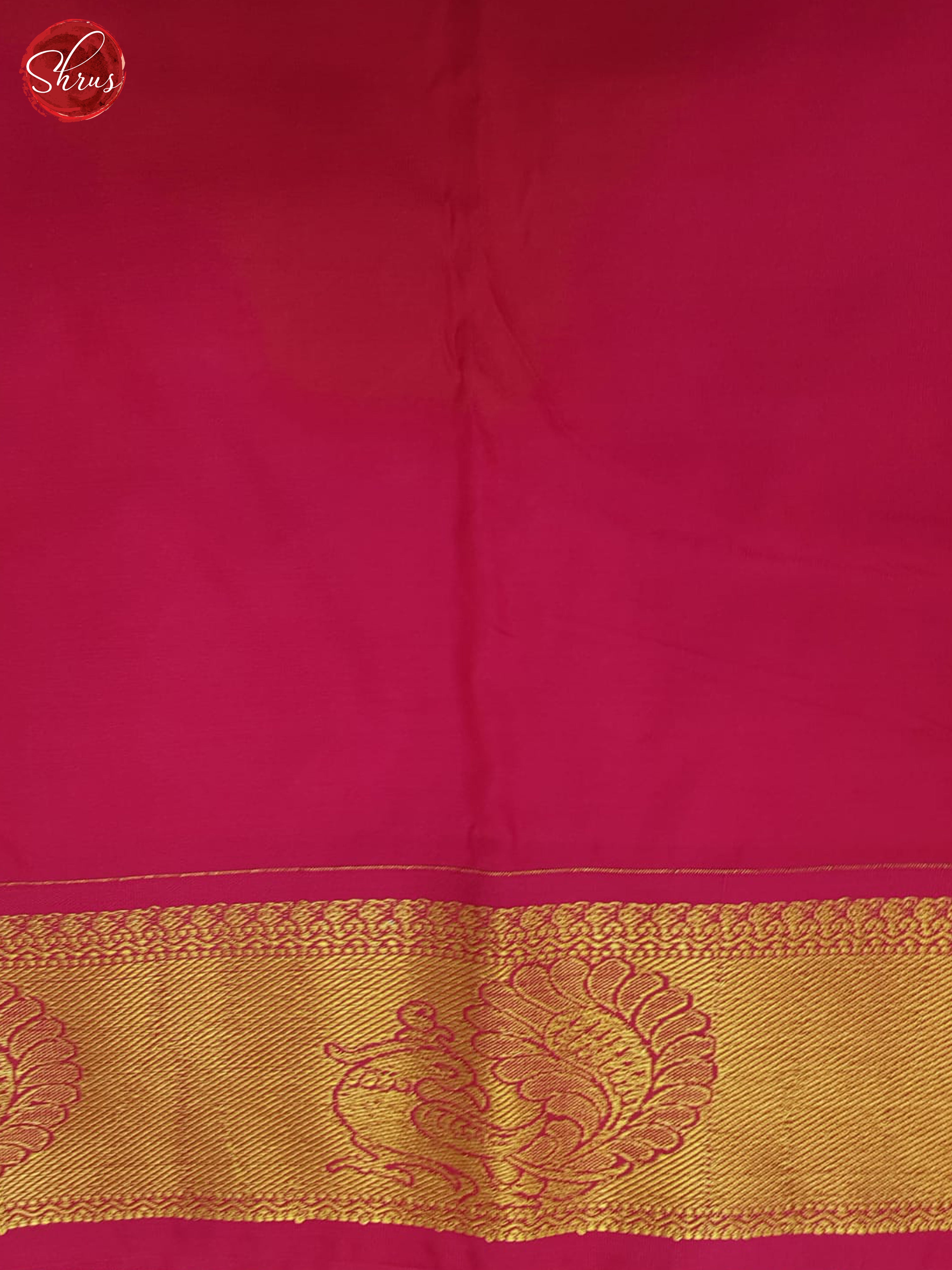 Cream & Pink- Semi Kanchipuram Saree with checkered Rudraksha & Peacock body patterns & with Gold zari borders - Shop on ShrusEternity.com