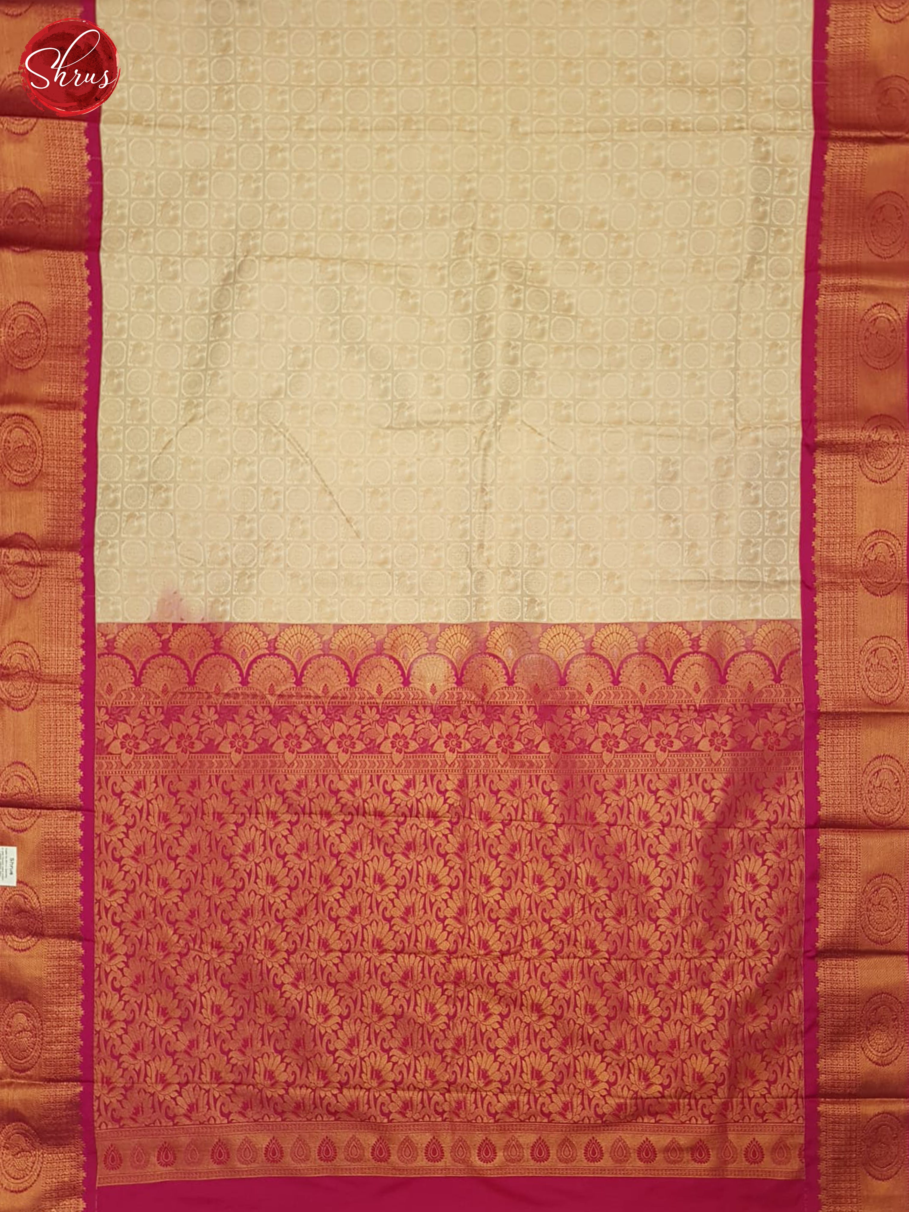 Cream & Pink - Semi Kanchipuram Saree - Shop on ShrusEternity.com