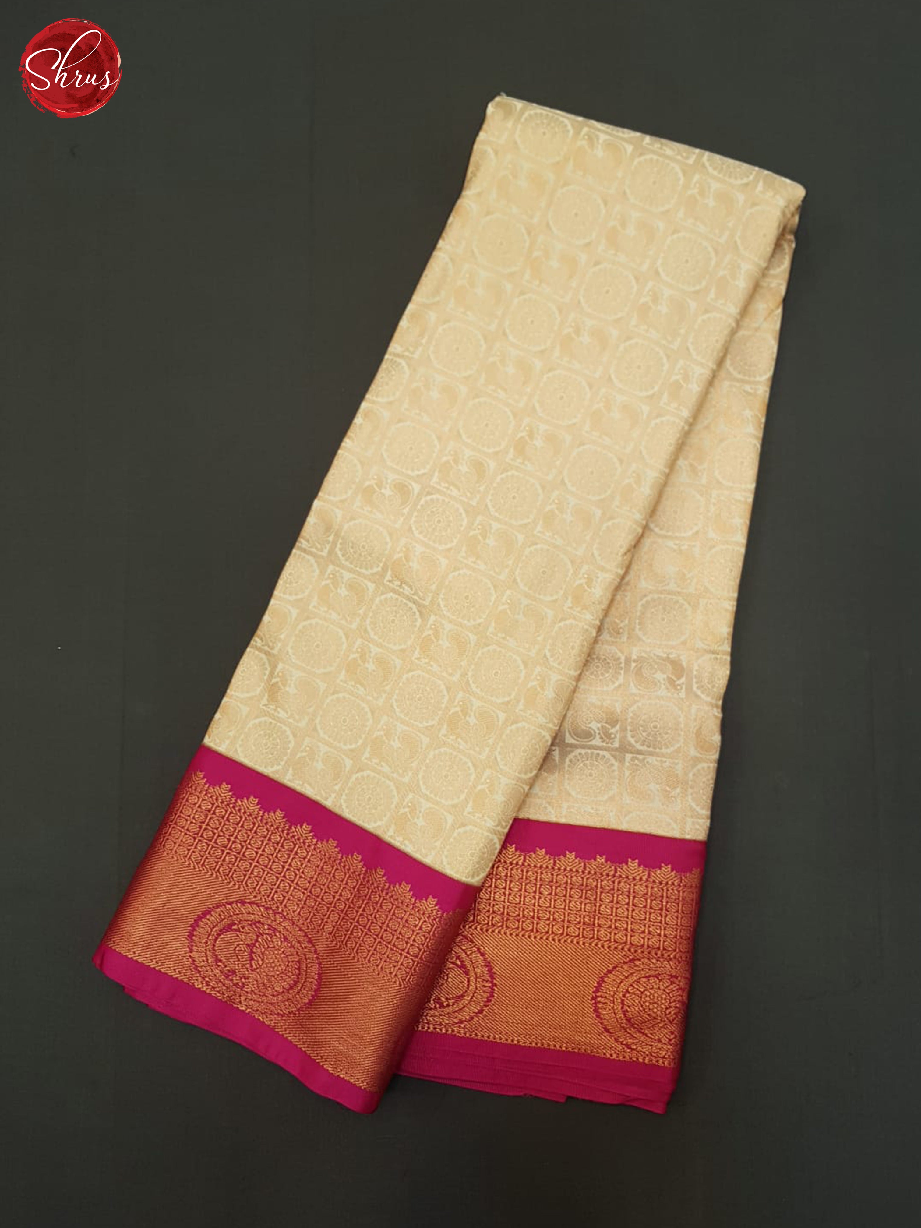 Cream & Pink - Semi Kanchipuram Saree - Shop on ShrusEternity.com