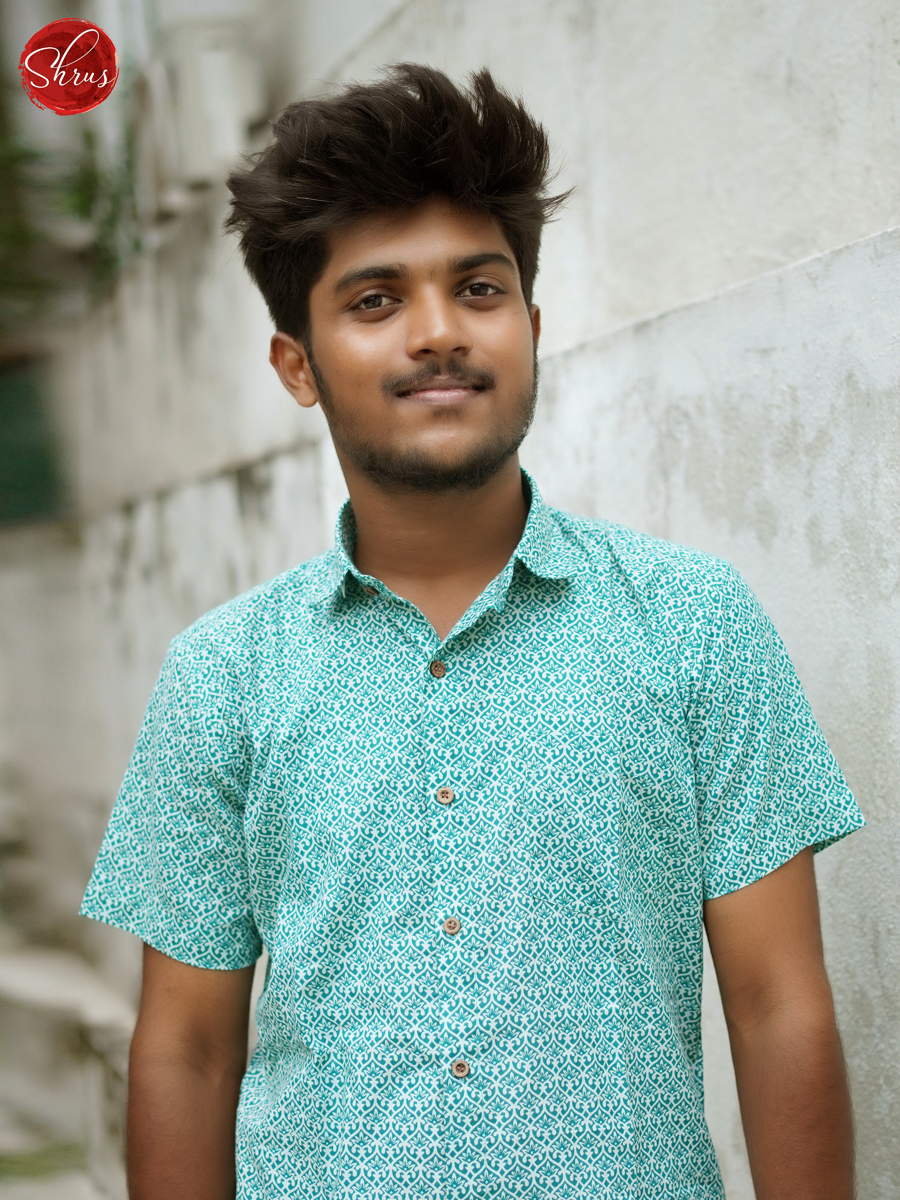 BIS02029-Block print shirt - Sky Blue - Shop on ShrusEternity.com