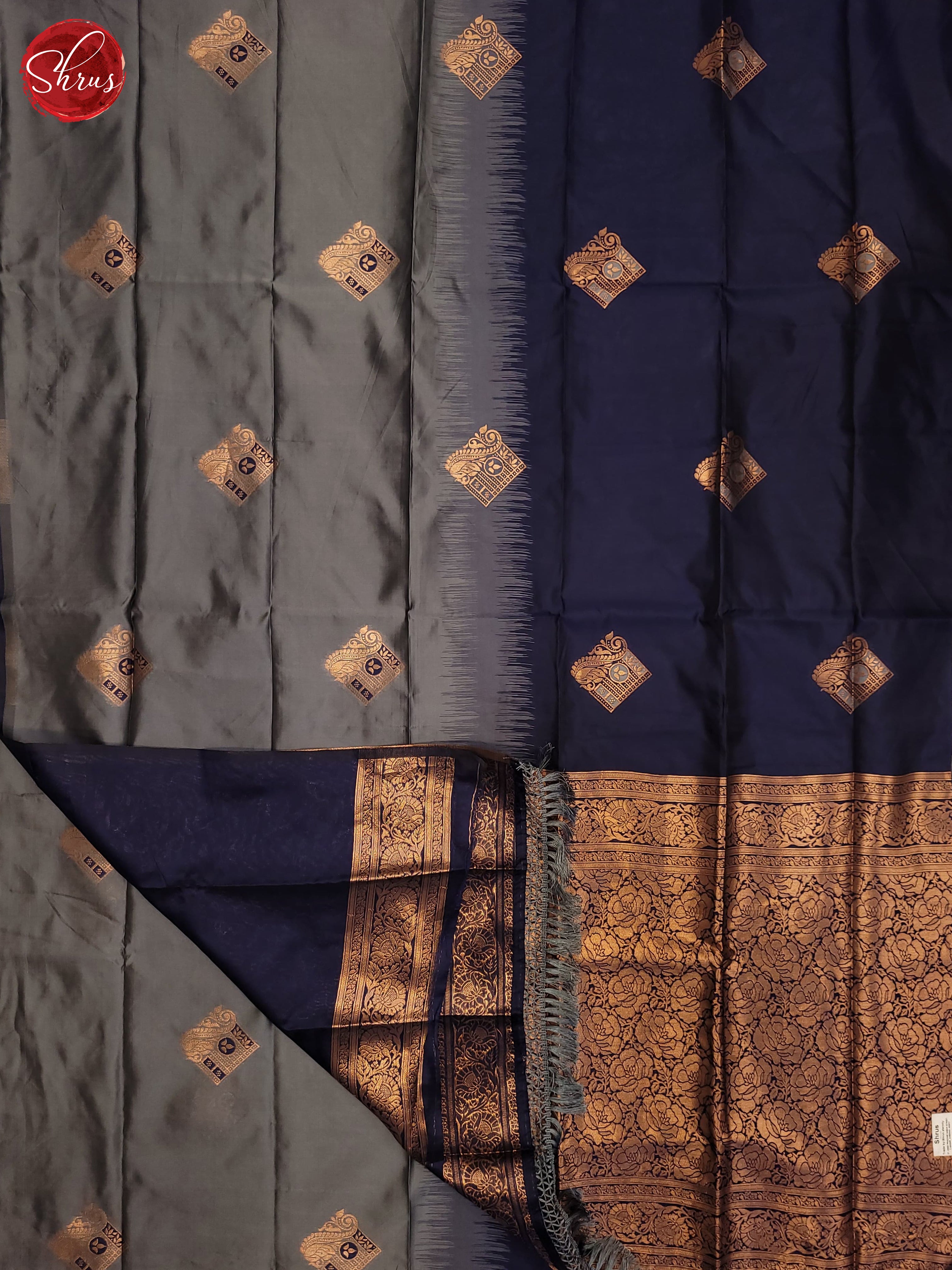 Grey & Blue- Semi Softsilk Saree - Shop on ShrusEternity.com