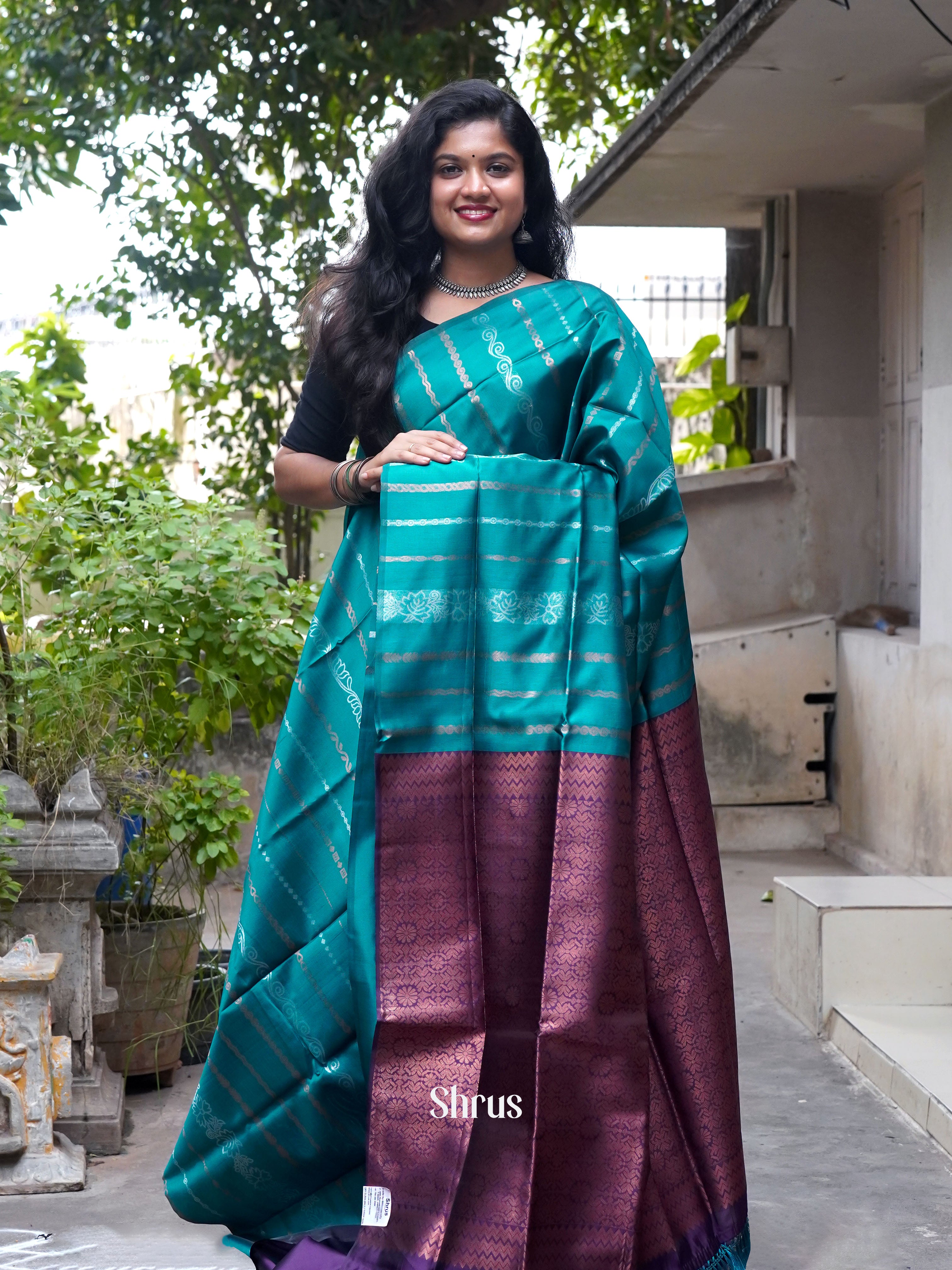 Green & WIne - Semi Softsilk Saree