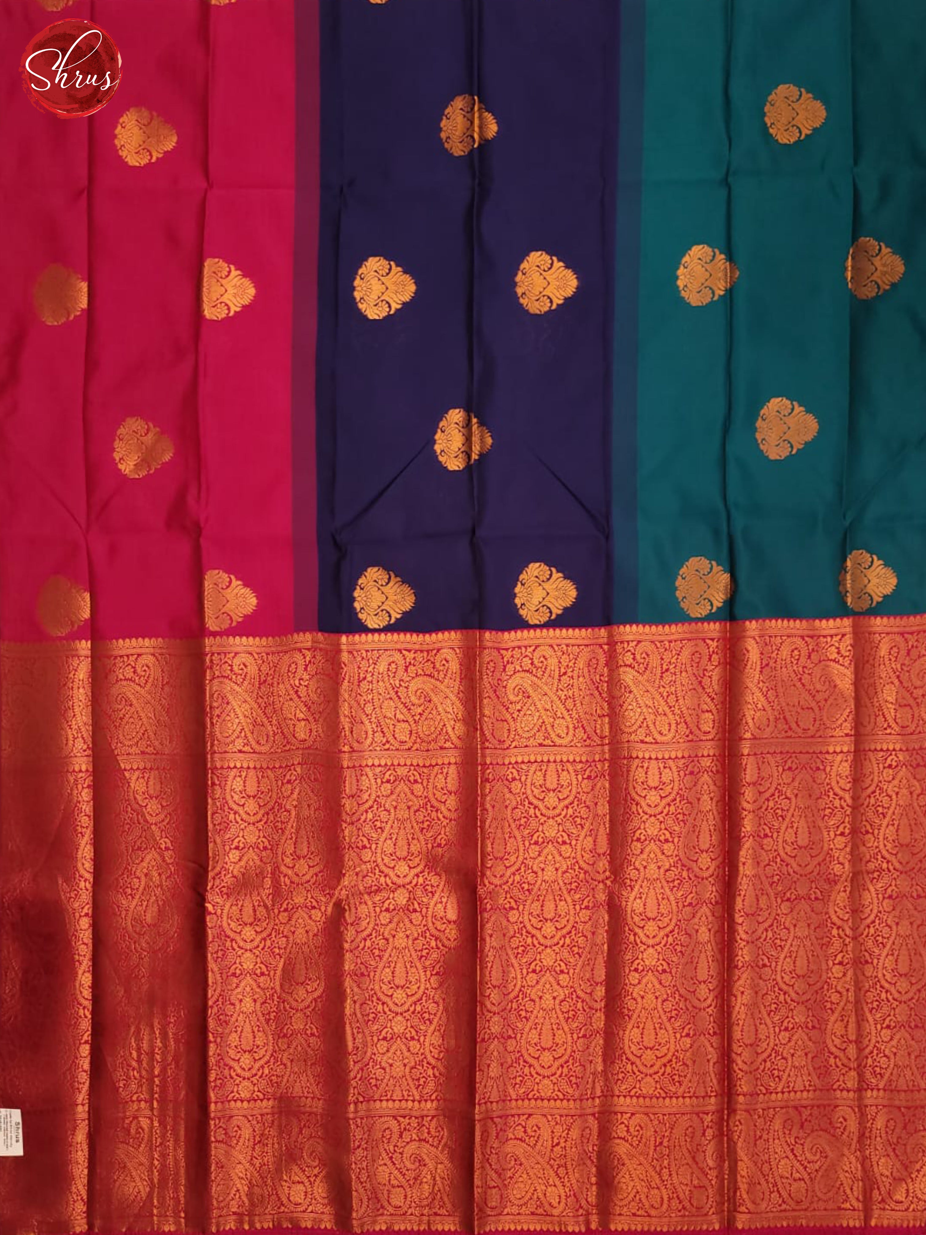 Blue, Navy blue, pink - Semi Softsilk Saree - Shop on ShrusEternity.com