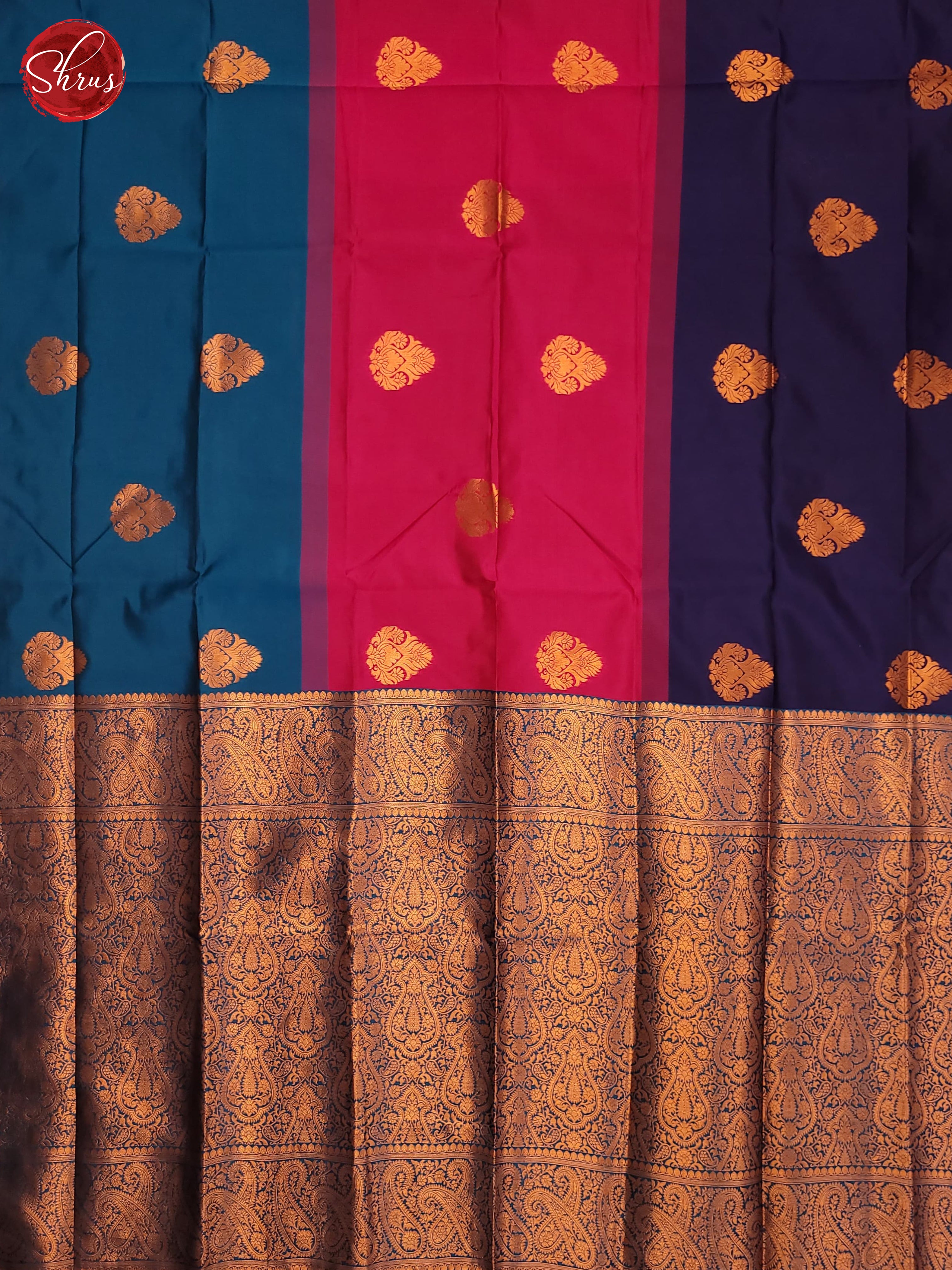 Blue , Pink , Navy Blue- Semi Softsilk Saree - Shop on ShrusEternity.com