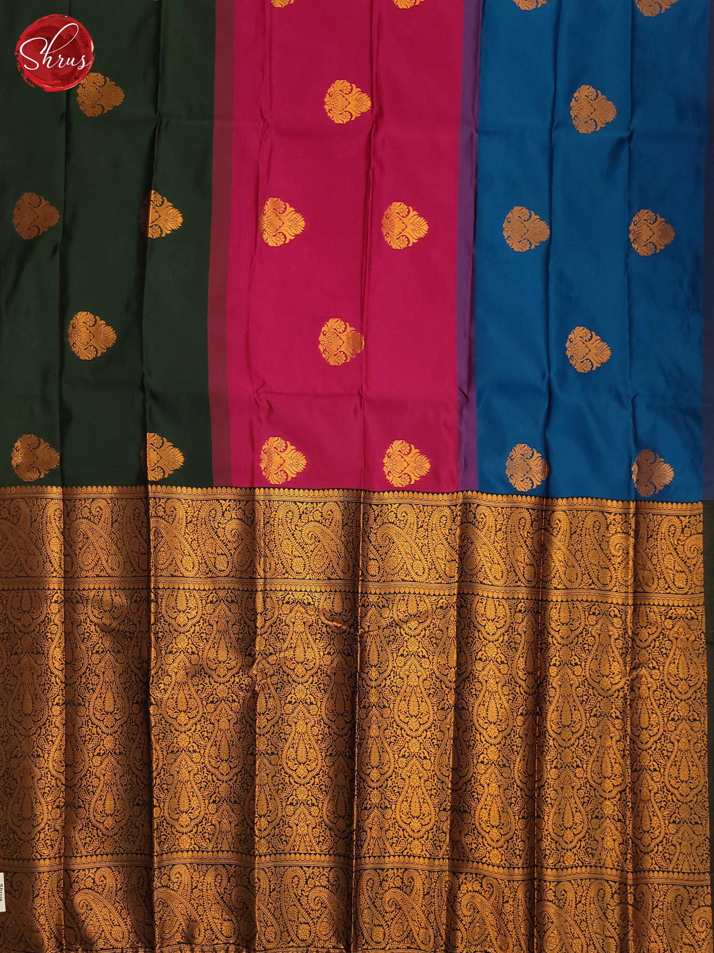 Blue , Pink , Green - Semi Softsilk Saree - Shop on ShrusEternity.com