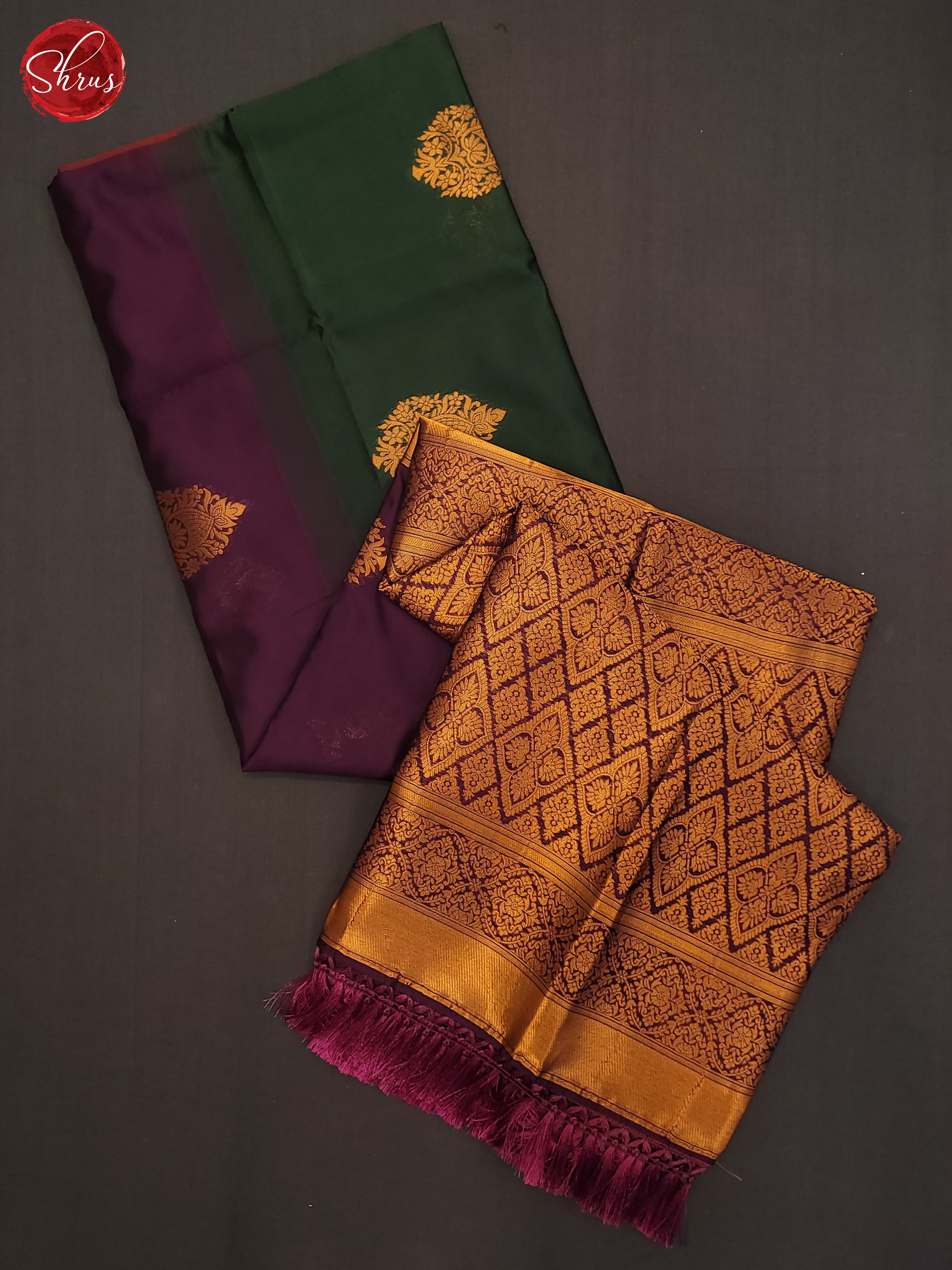 Maroon, Bottle Green & Purple -Semi Soft Silk Saree - Shop on ShrusEternity.com