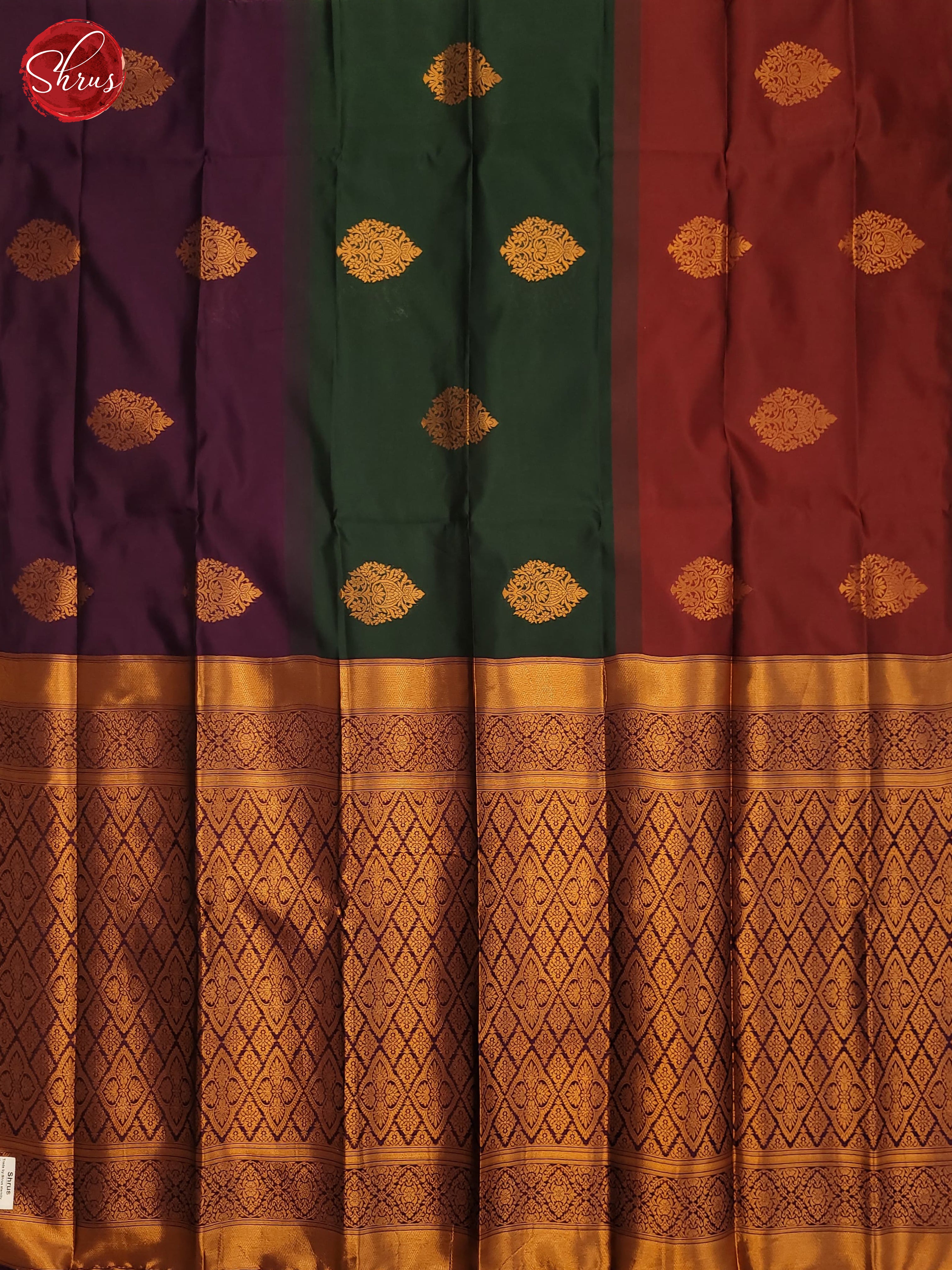 Maroon, Bottle Green & Purple -Semi Soft Silk Saree - Shop on ShrusEternity.com