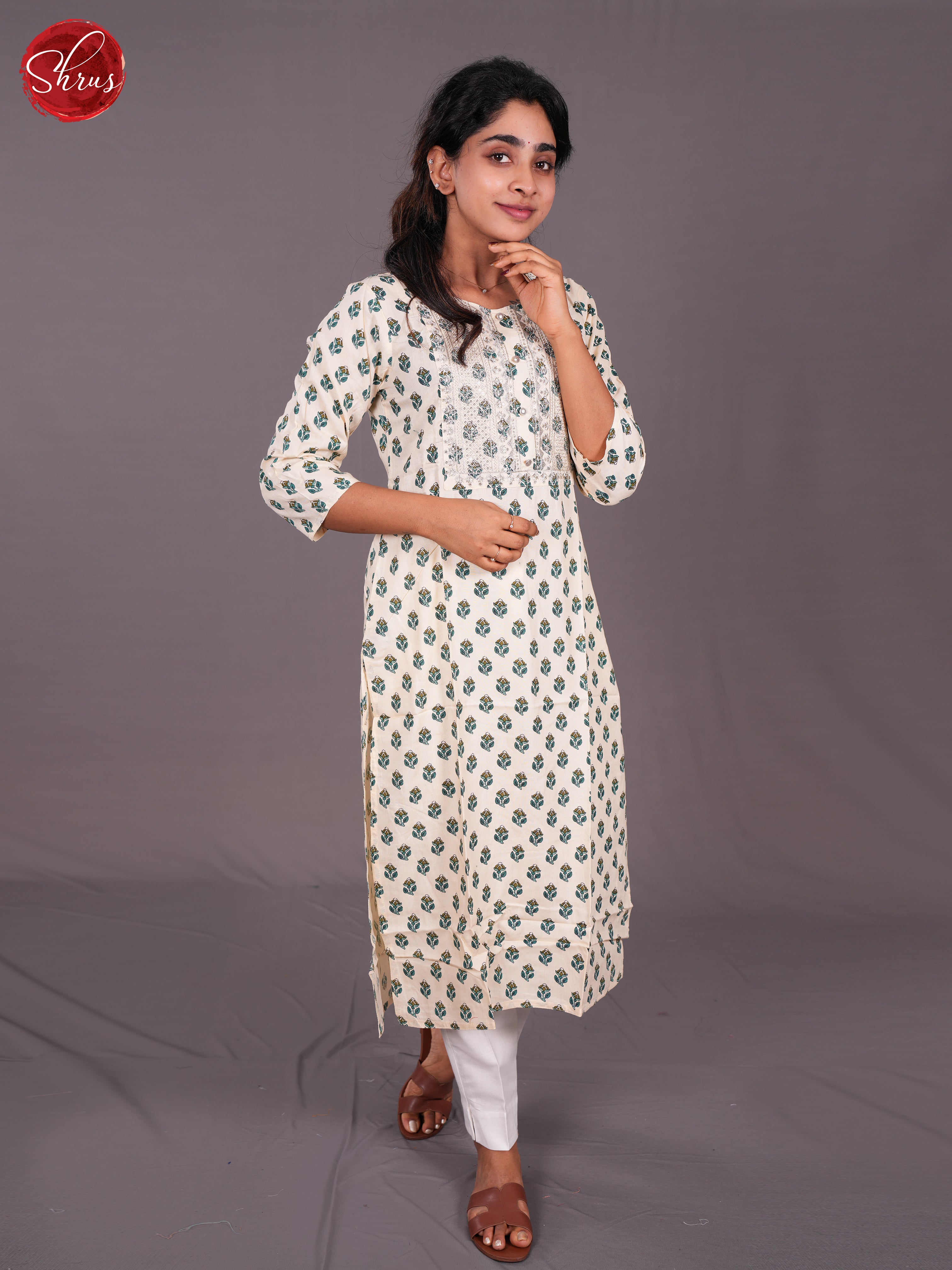 White- Block Printed Straight Readymade Kurti - Shop on ShrusEternity.com