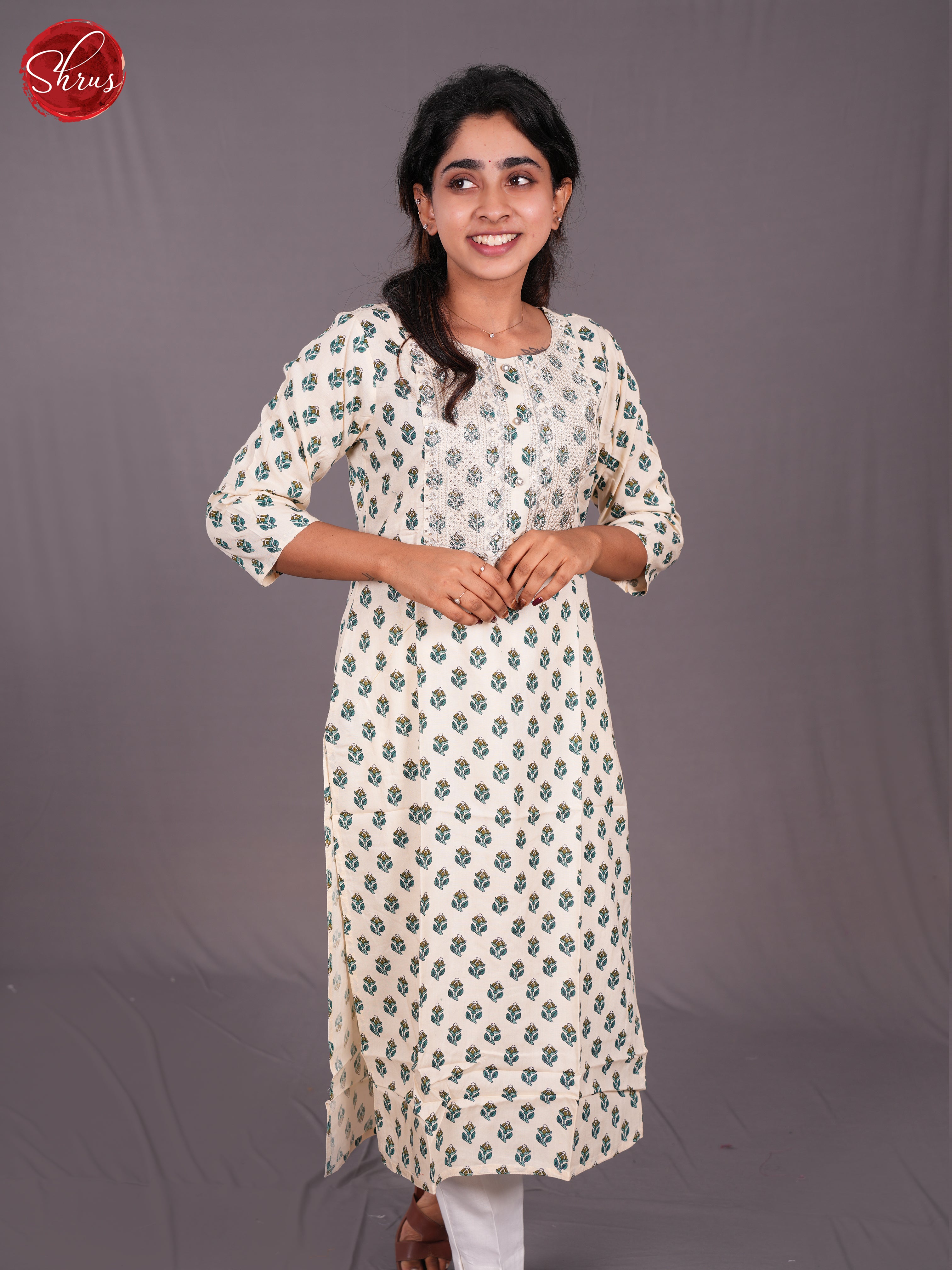 White- Block Printed Straight Readymade Kurti - Shop on ShrusEternity.com