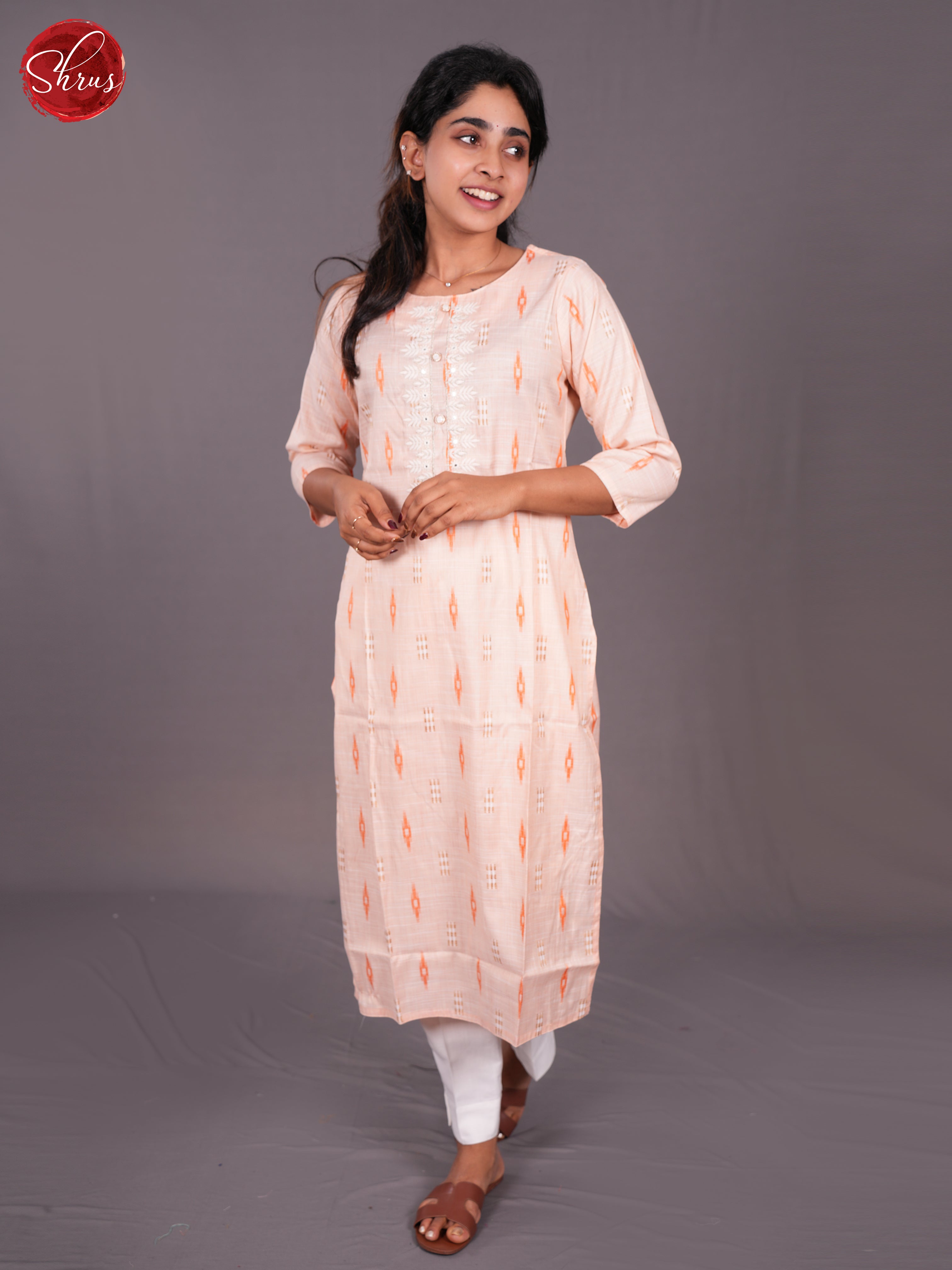 Pink- Ikkat Printed Readymade Kurti with neck yoke  embroidery - Shop on ShrusEternity.com