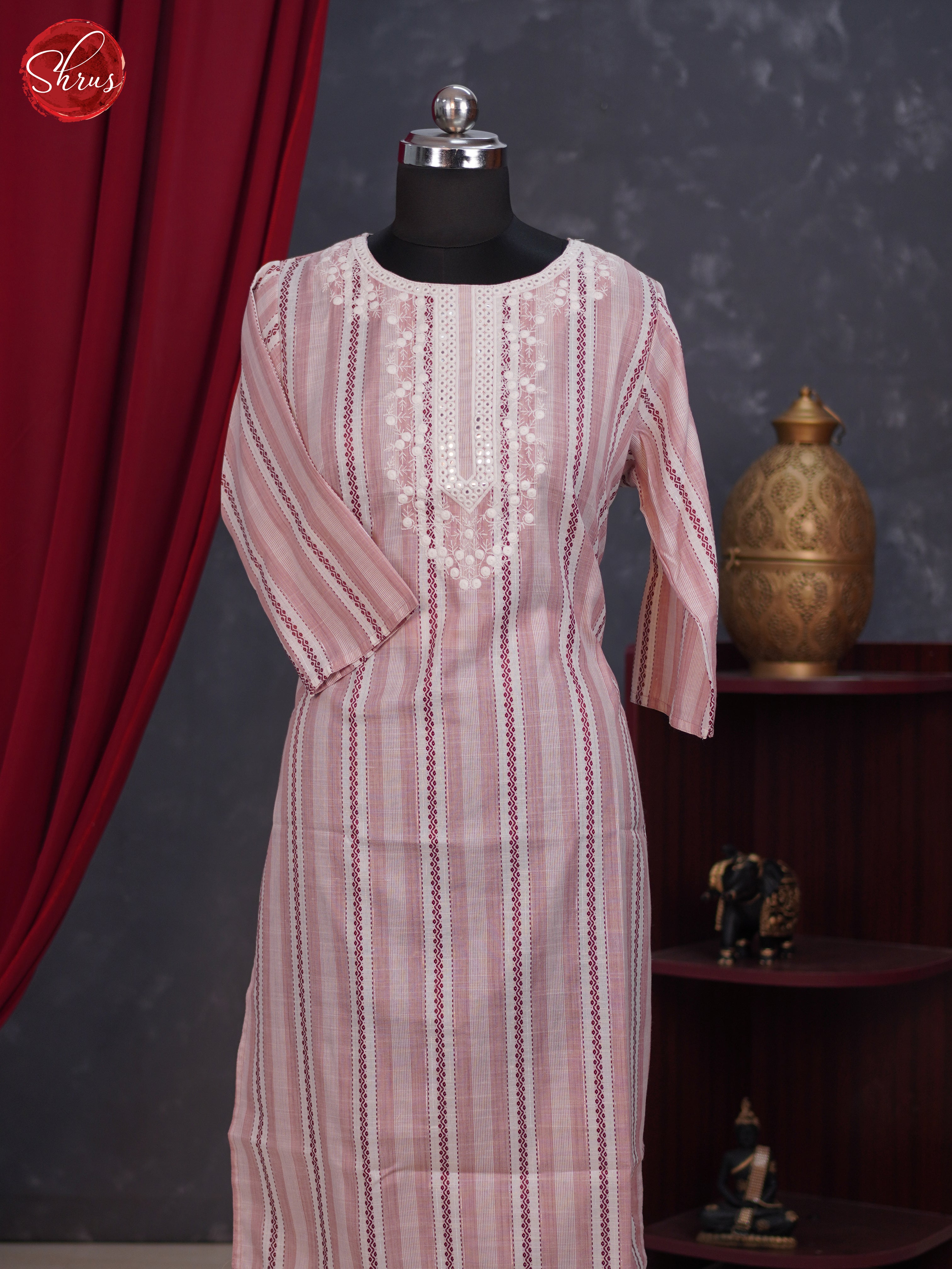 Pink- Printed Readymade Straight fit kurti with embroidery in neck Yoke