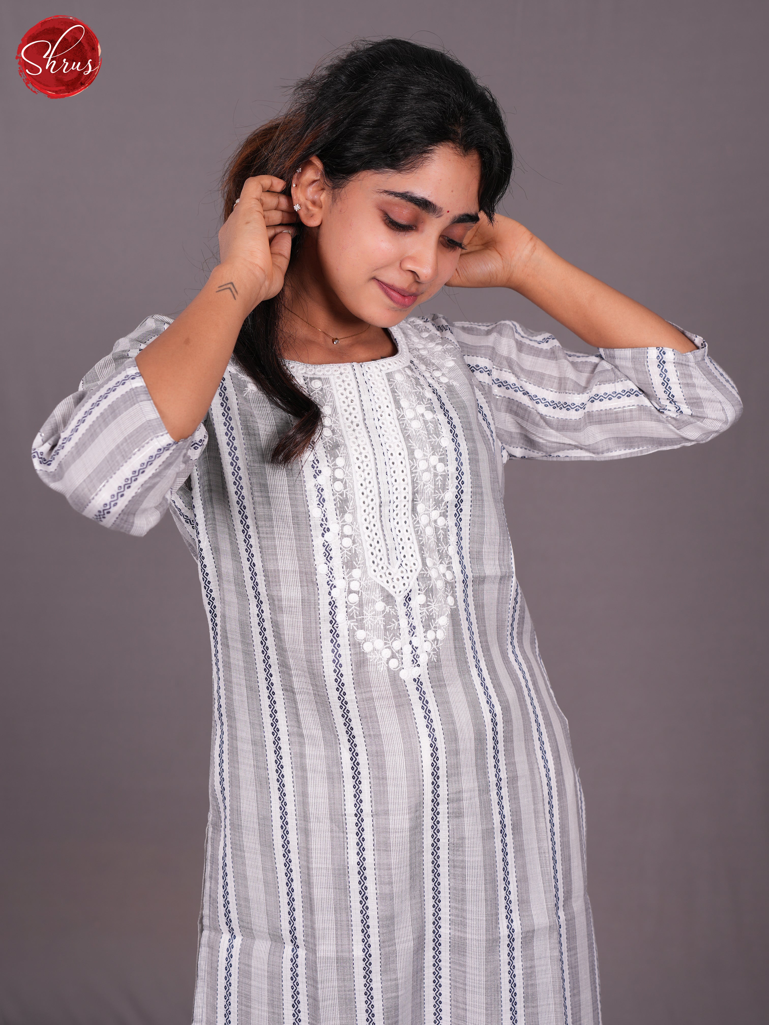 White & Grey -Printed Readymade Straight Kurti - Shop on ShrusEternity.com