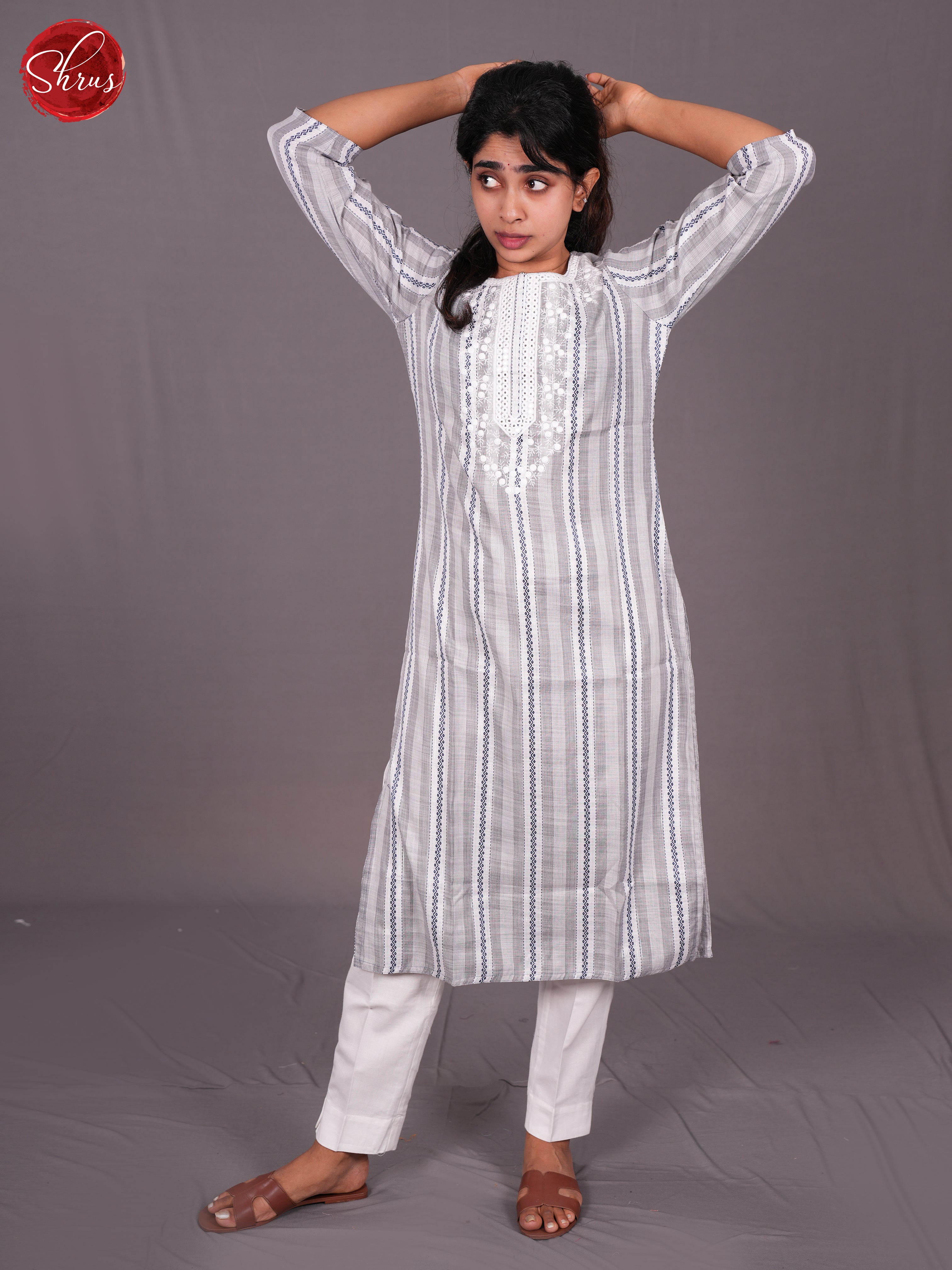 White & Grey -Printed Readymade Straight Kurti - Shop on ShrusEternity.com