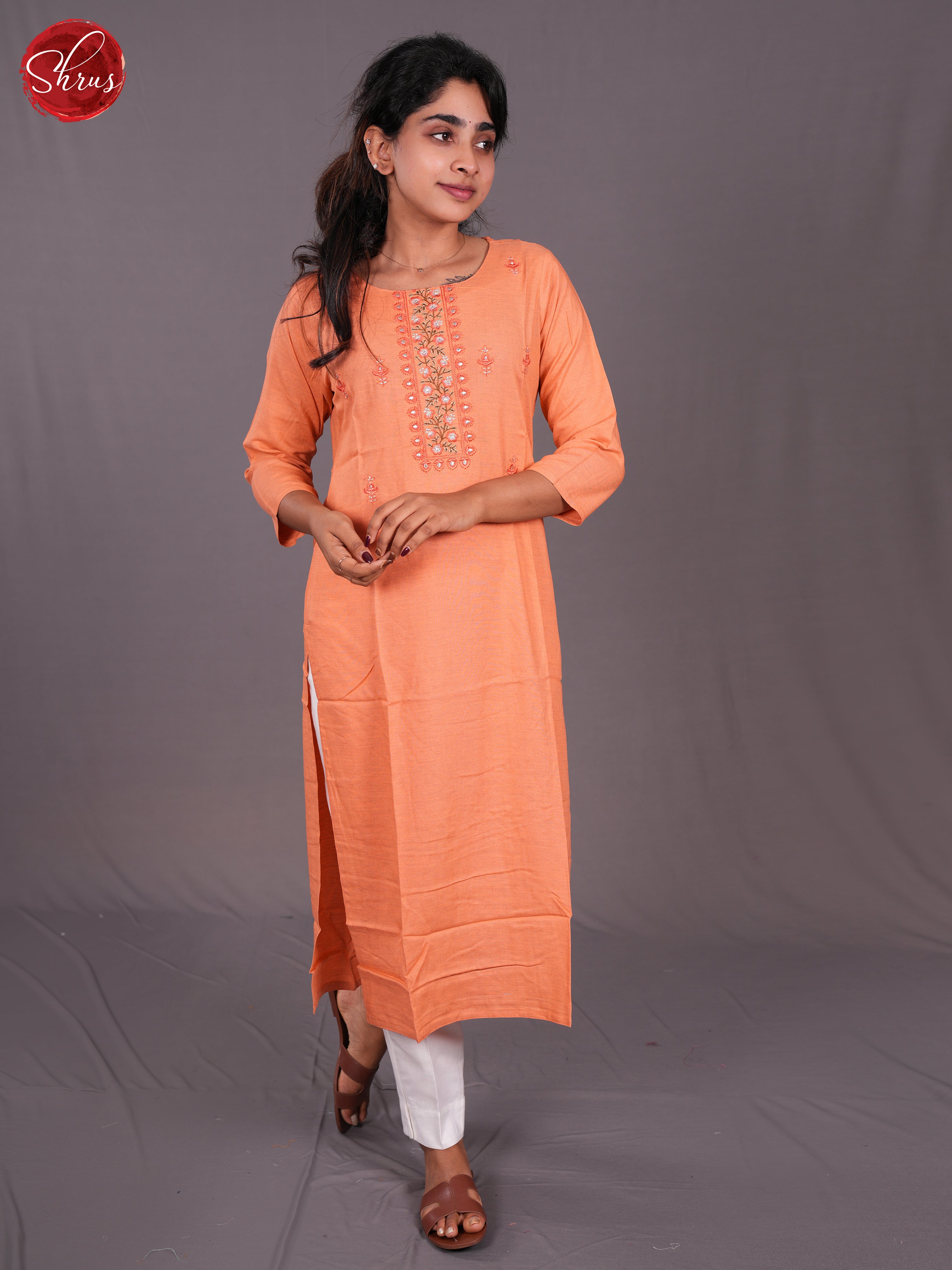 Orange - floral embroidered Readymade Kurti - Shop on ShrusEternity.com