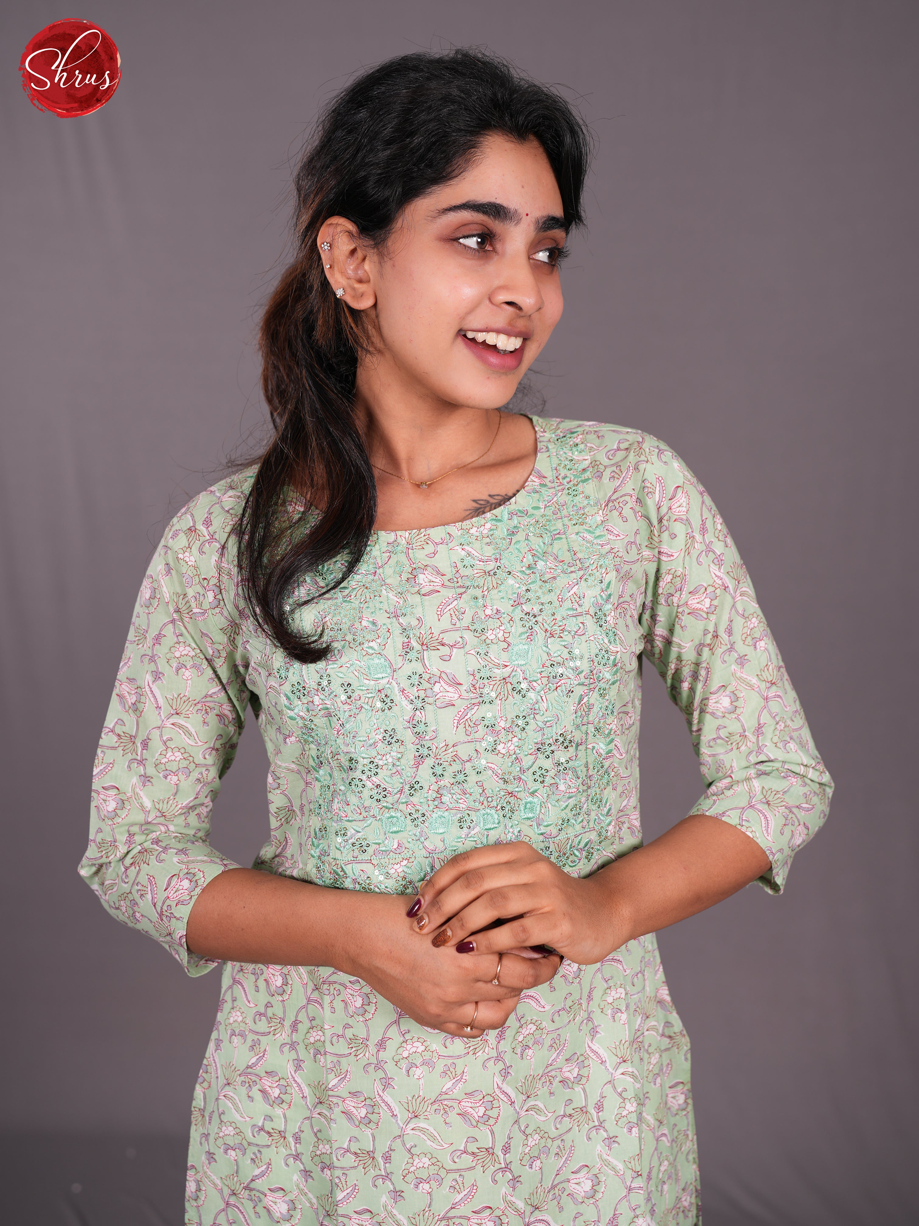 Green  - Printed Straight fit Readymade Kurti - Shop on ShrusEternity.com