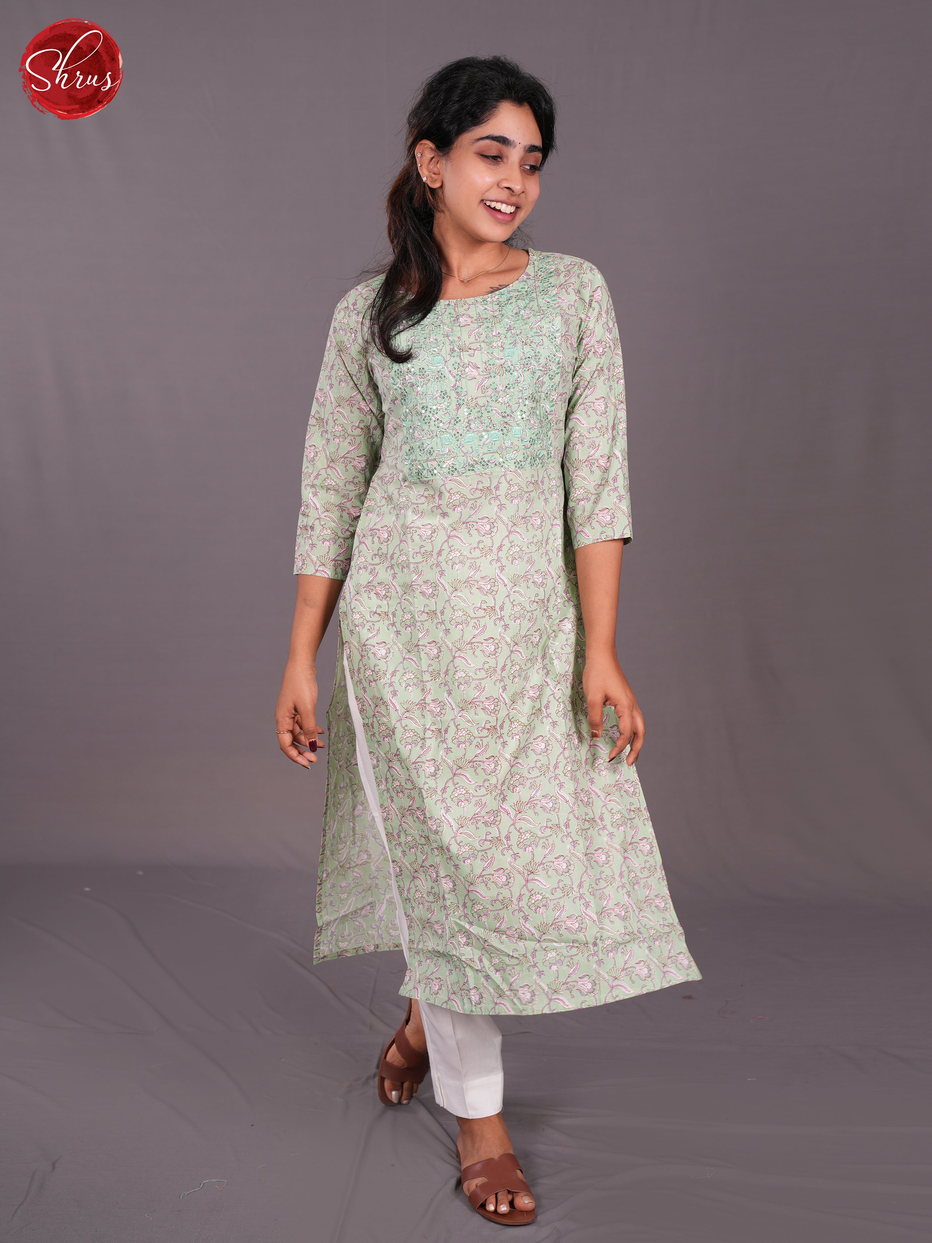 Green  - Printed Straight fit Readymade Kurti - Shop on ShrusEternity.com