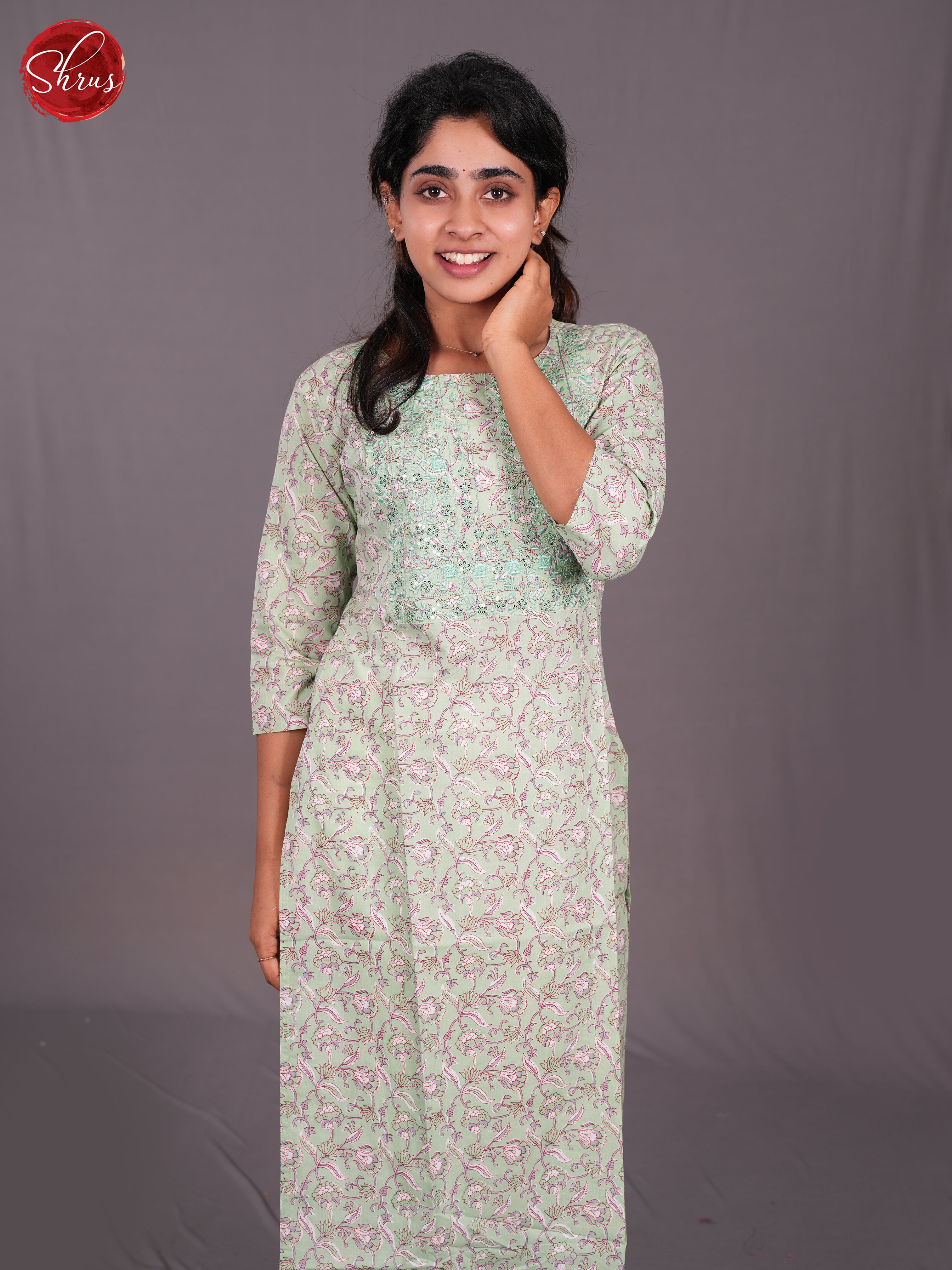 Green  - Printed Straight fit Readymade Kurti - Shop on ShrusEternity.com