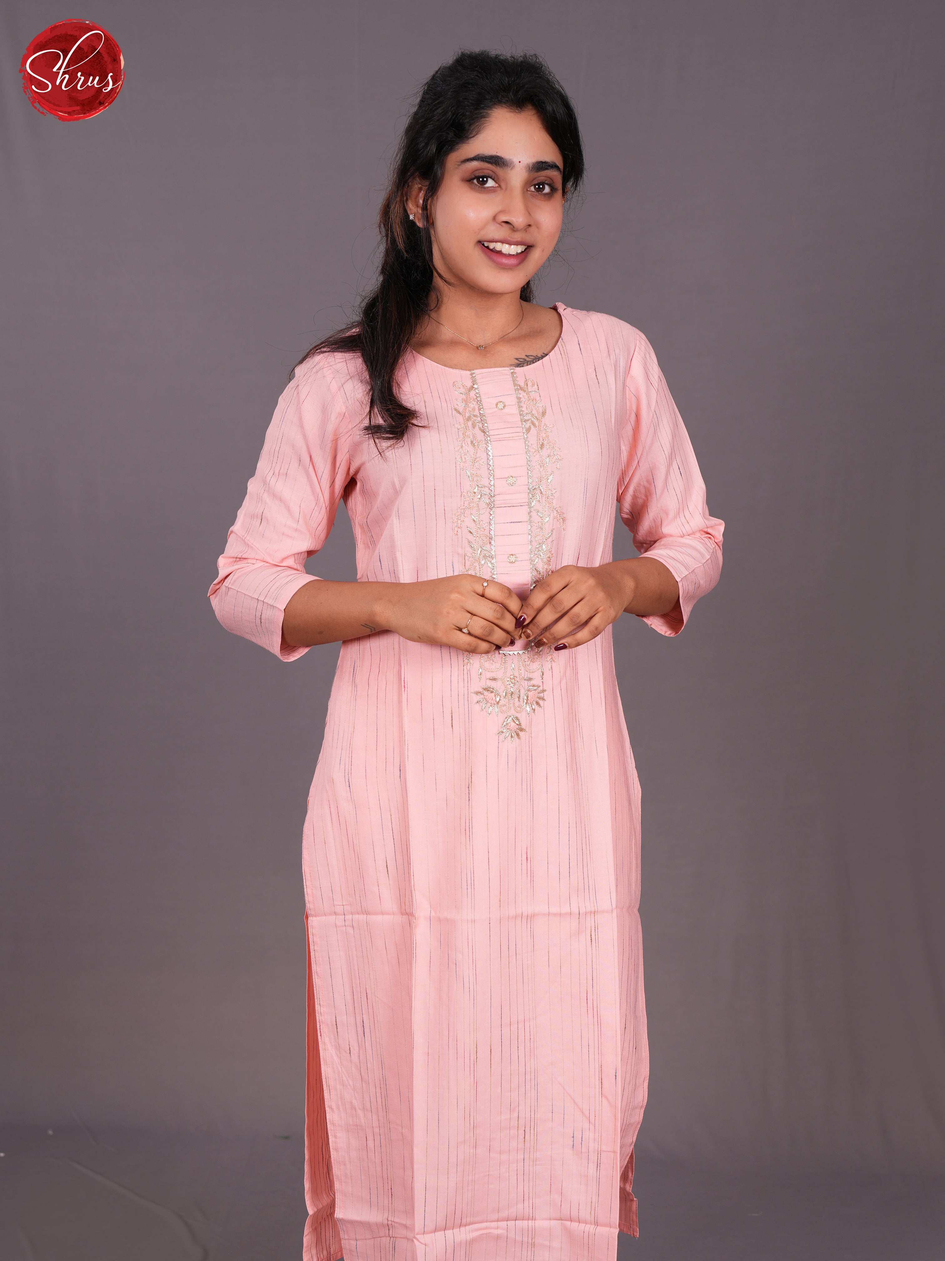 Pink - Embroidered Straight fit Readymade Kurti - Shop on ShrusEternity.com