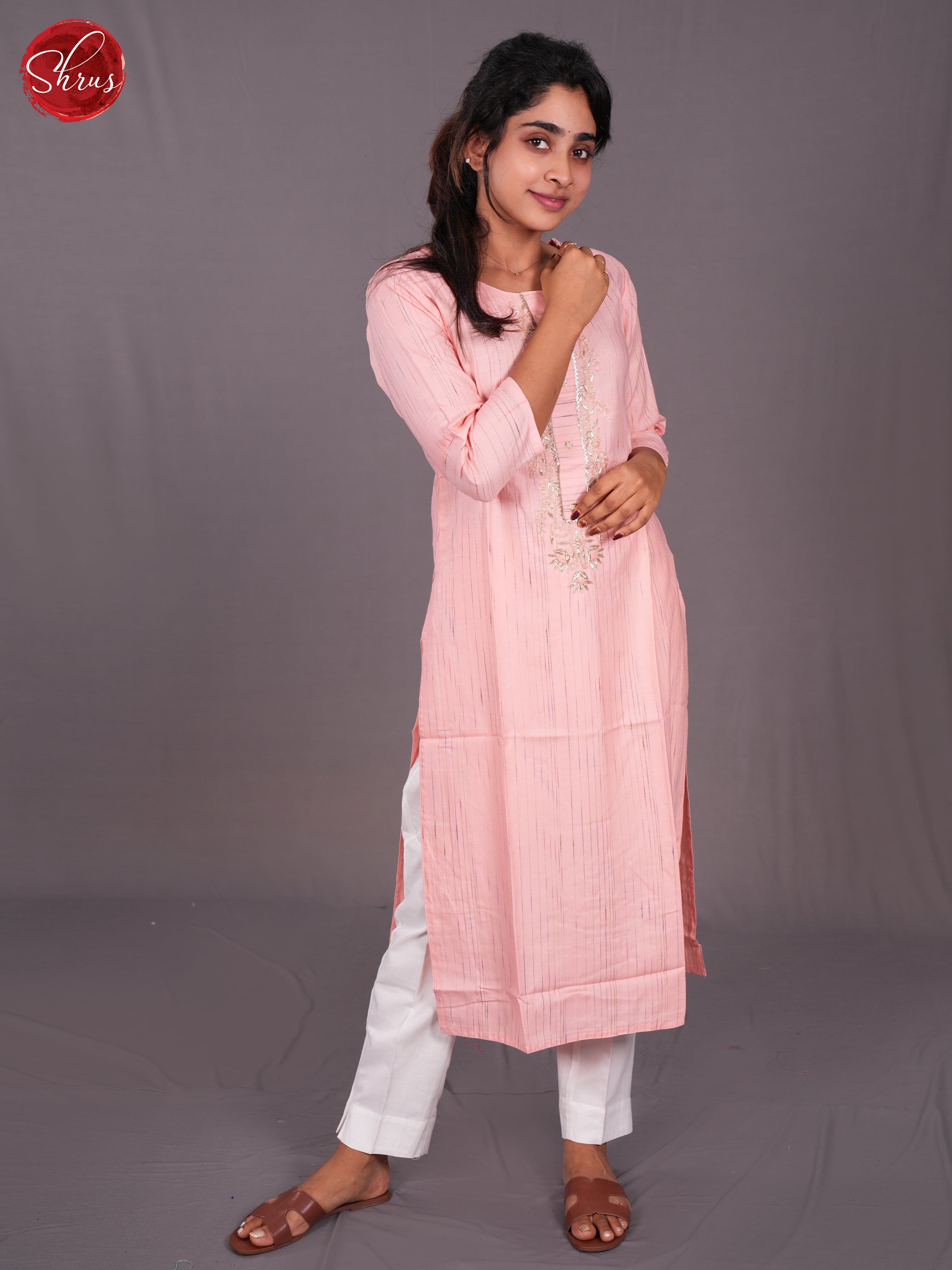 Pink - Embroidered Straight fit Readymade Kurti - Shop on ShrusEternity.com