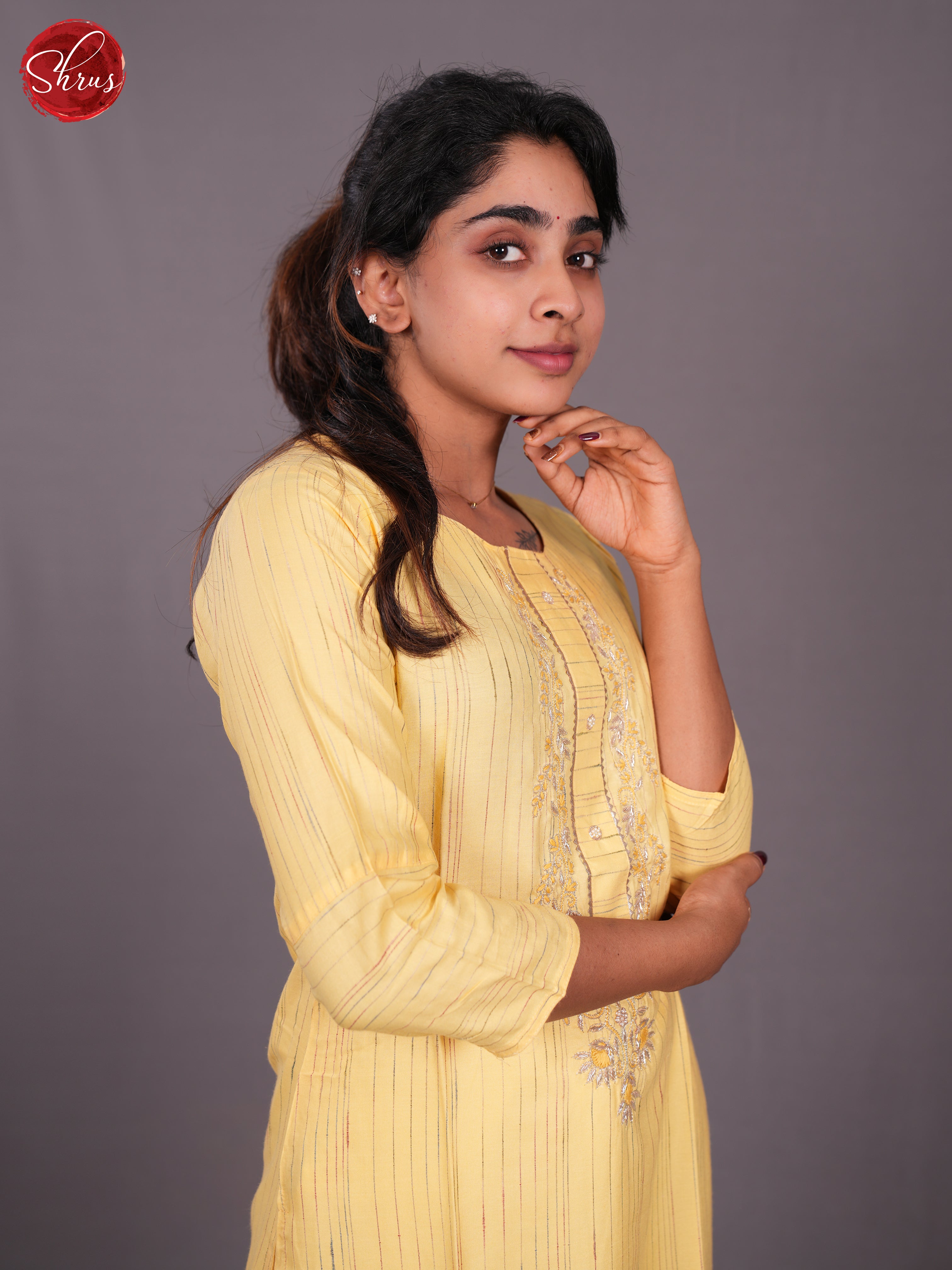 Yellow -Embroidered straight fit Readymade Kurti - Shop on ShrusEternity.com