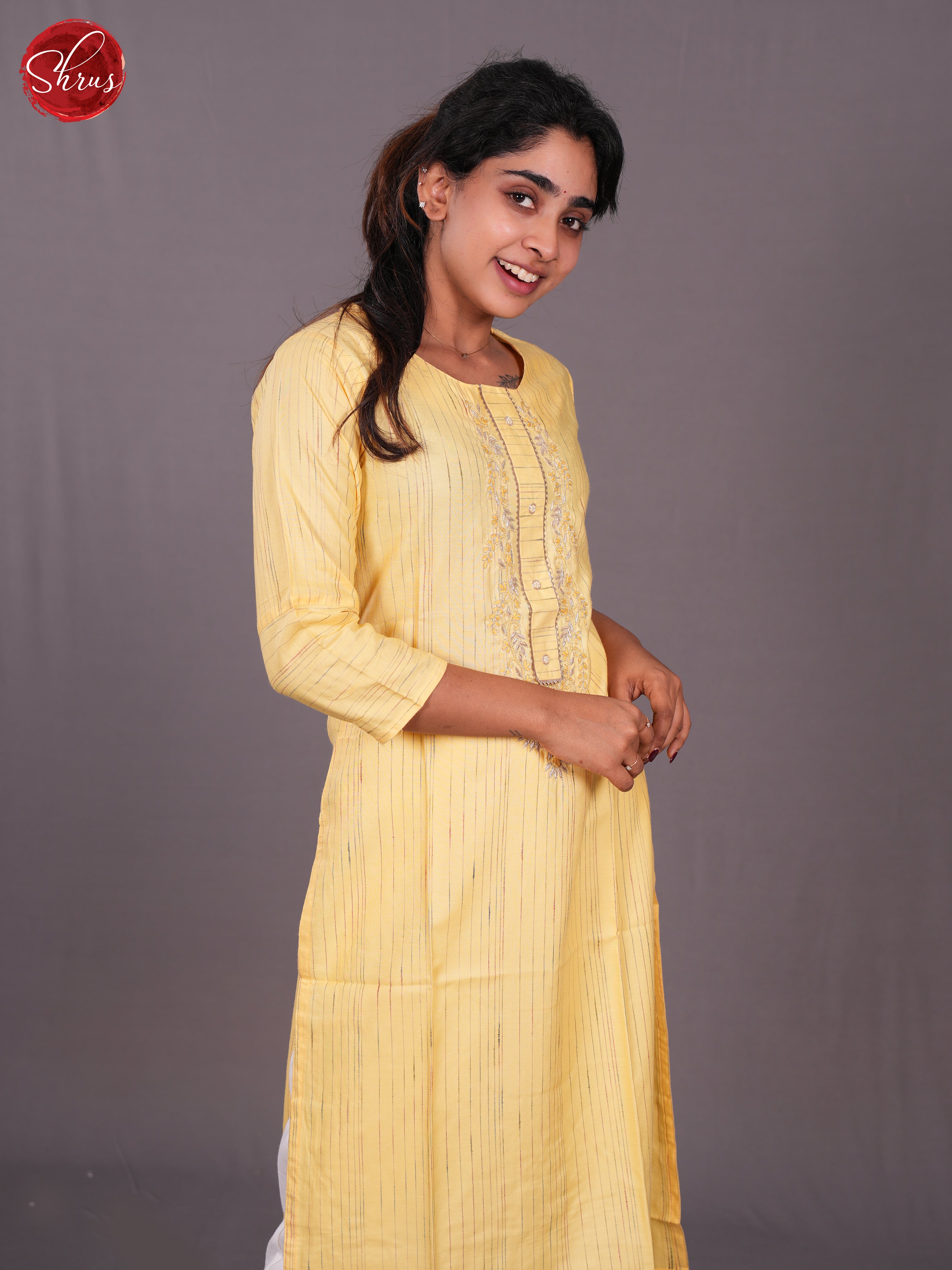 Yellow -Embroidered straight fit Readymade Kurti - Shop on ShrusEternity.com