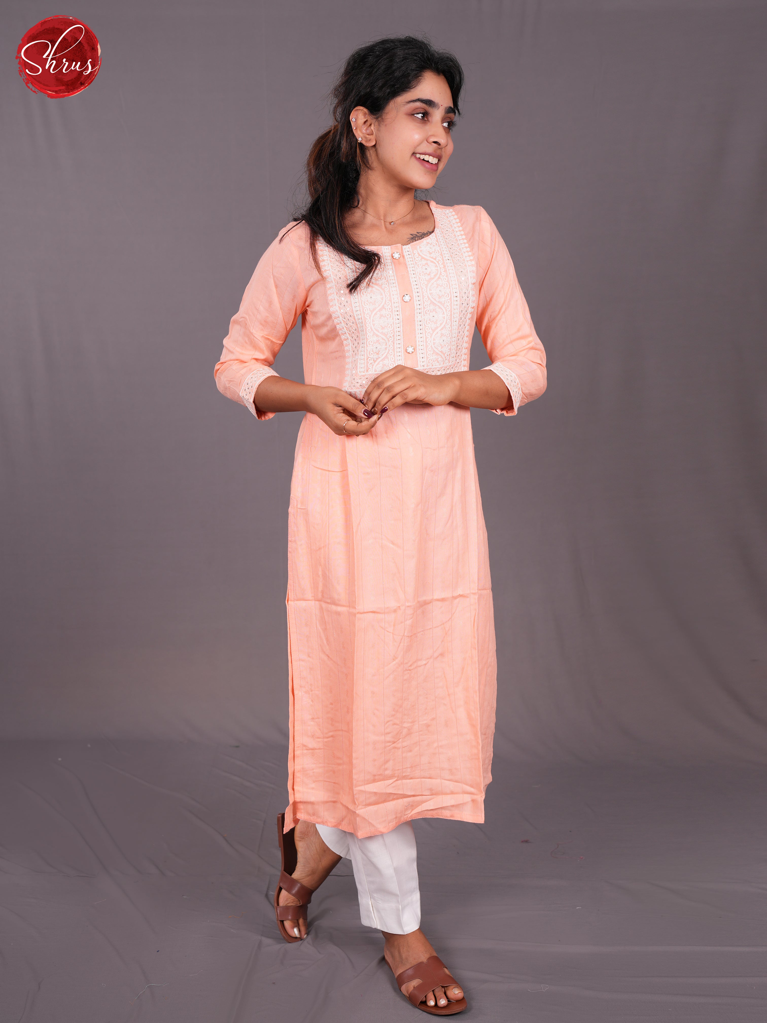 Peach - Lace Embroidery Straight fit Readymade Kurti - Shop on ShrusEternity.com