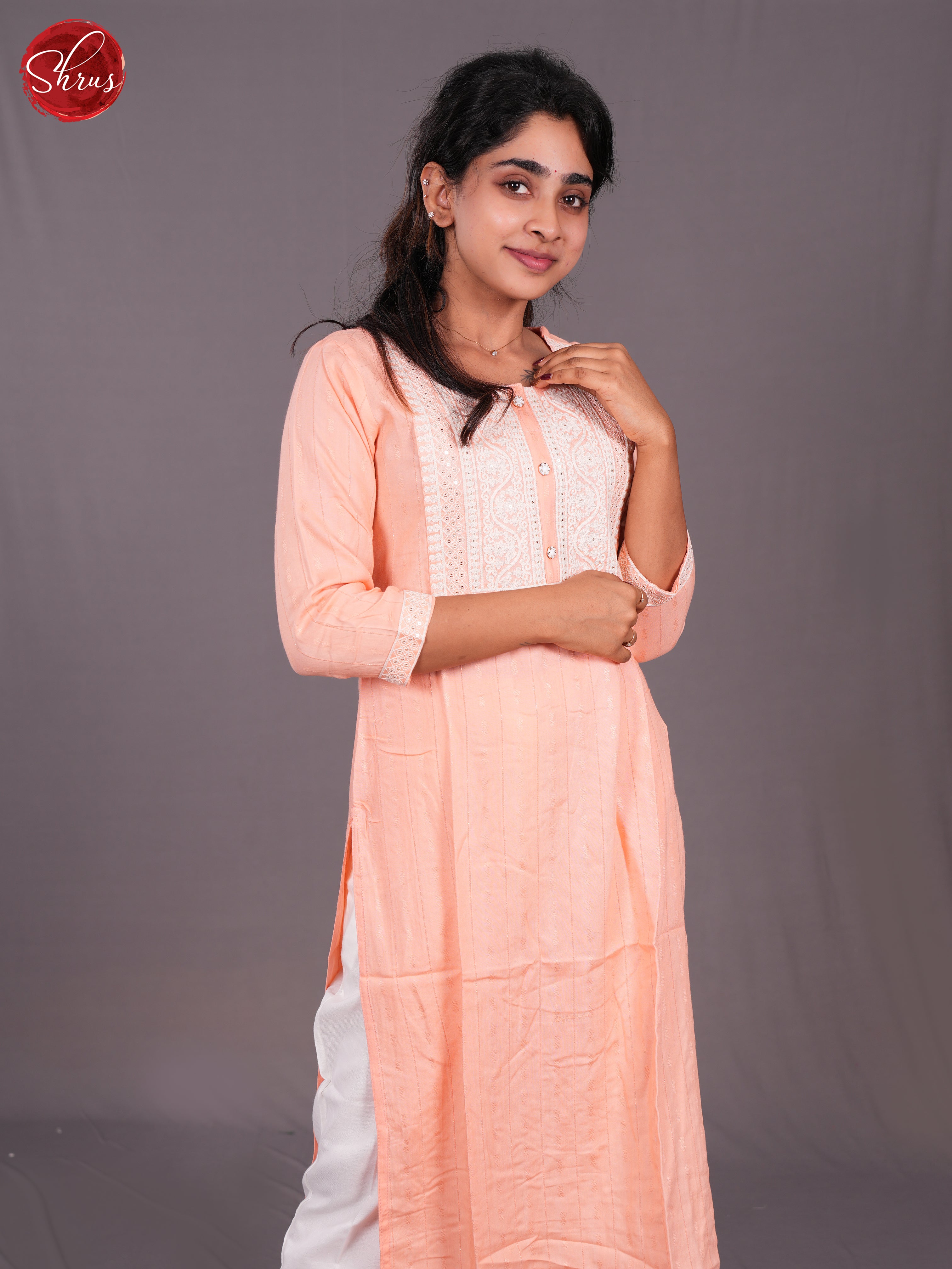 Peach - Lace Embroidery Straight fit Readymade Kurti - Shop on ShrusEternity.com