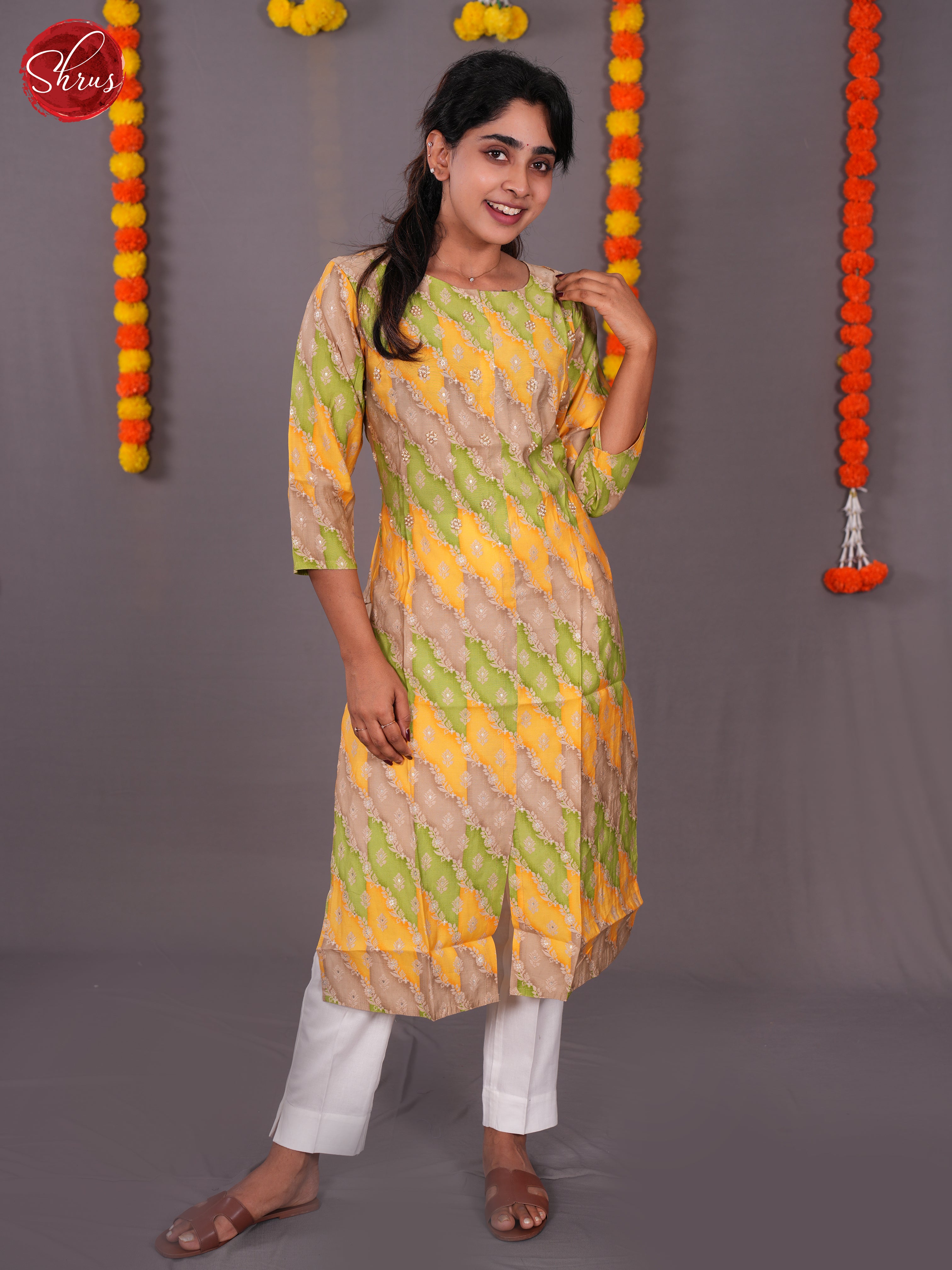 Green & Yellow - Sequin work Readymade Kurti - Shop on ShrusEternity.com