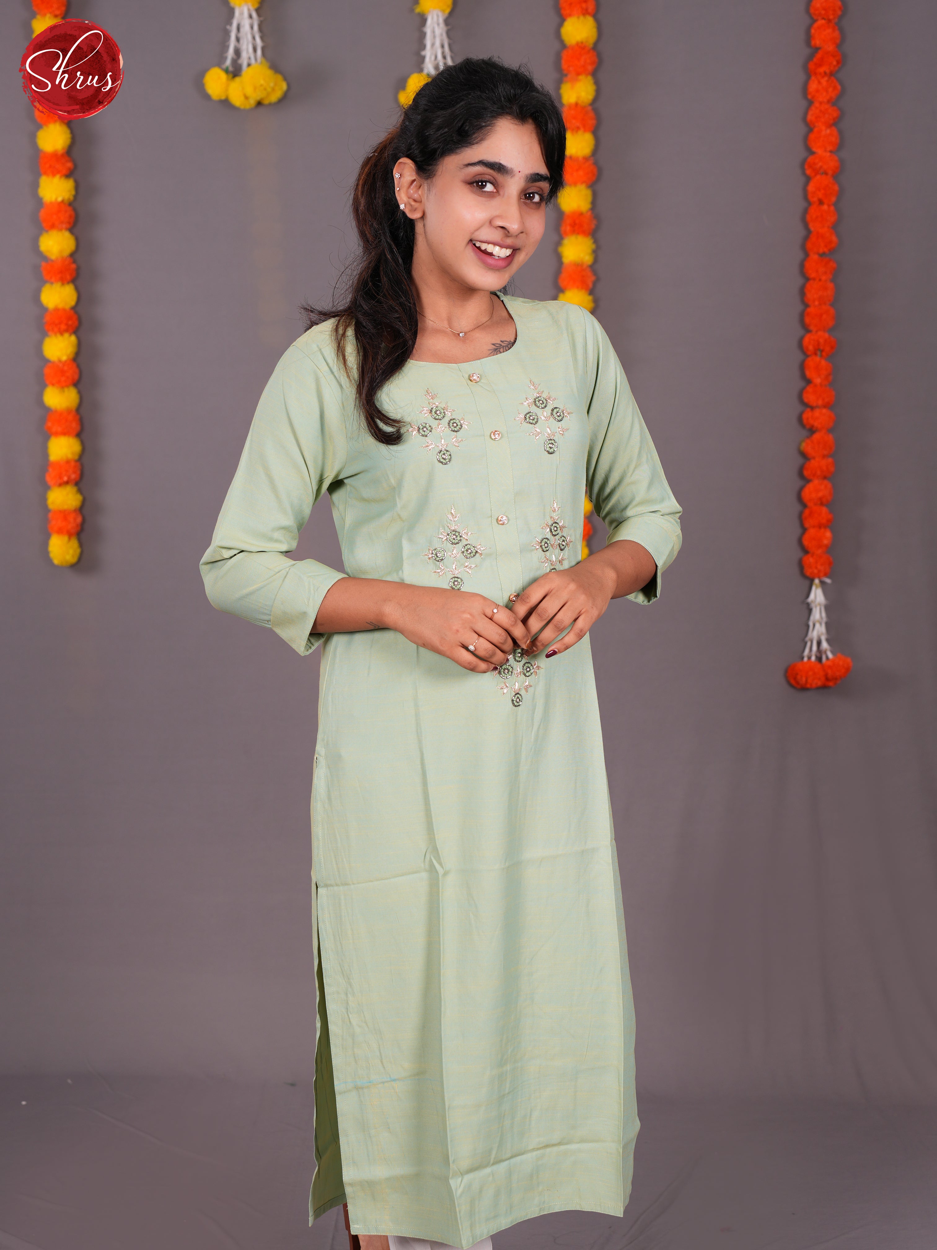 Green  - Embroidered Readymade Straight Kurti - Shop on ShrusEternity.com