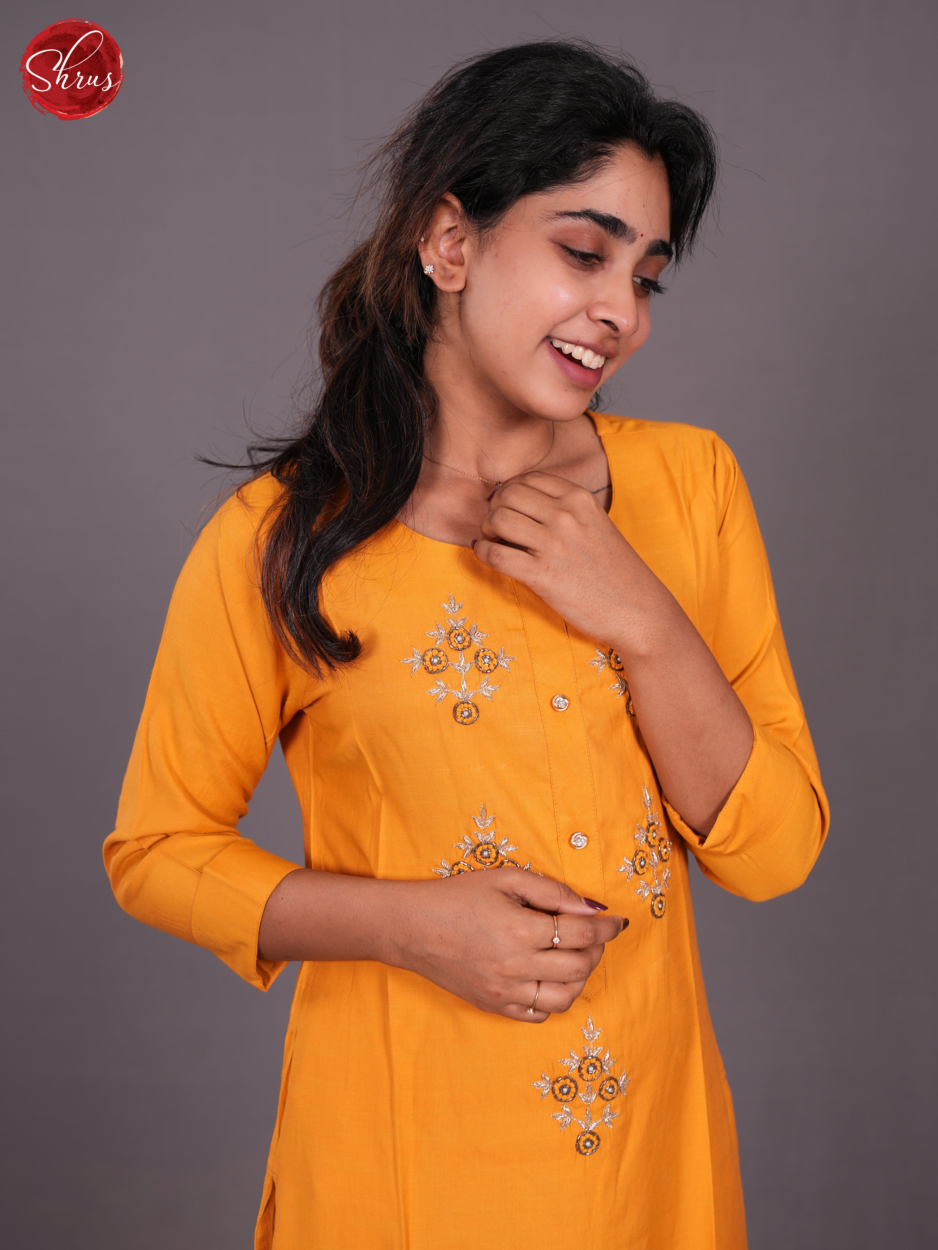 Orange  -Floral Embroidered Readymade Kurti - Shop on ShrusEternity.com