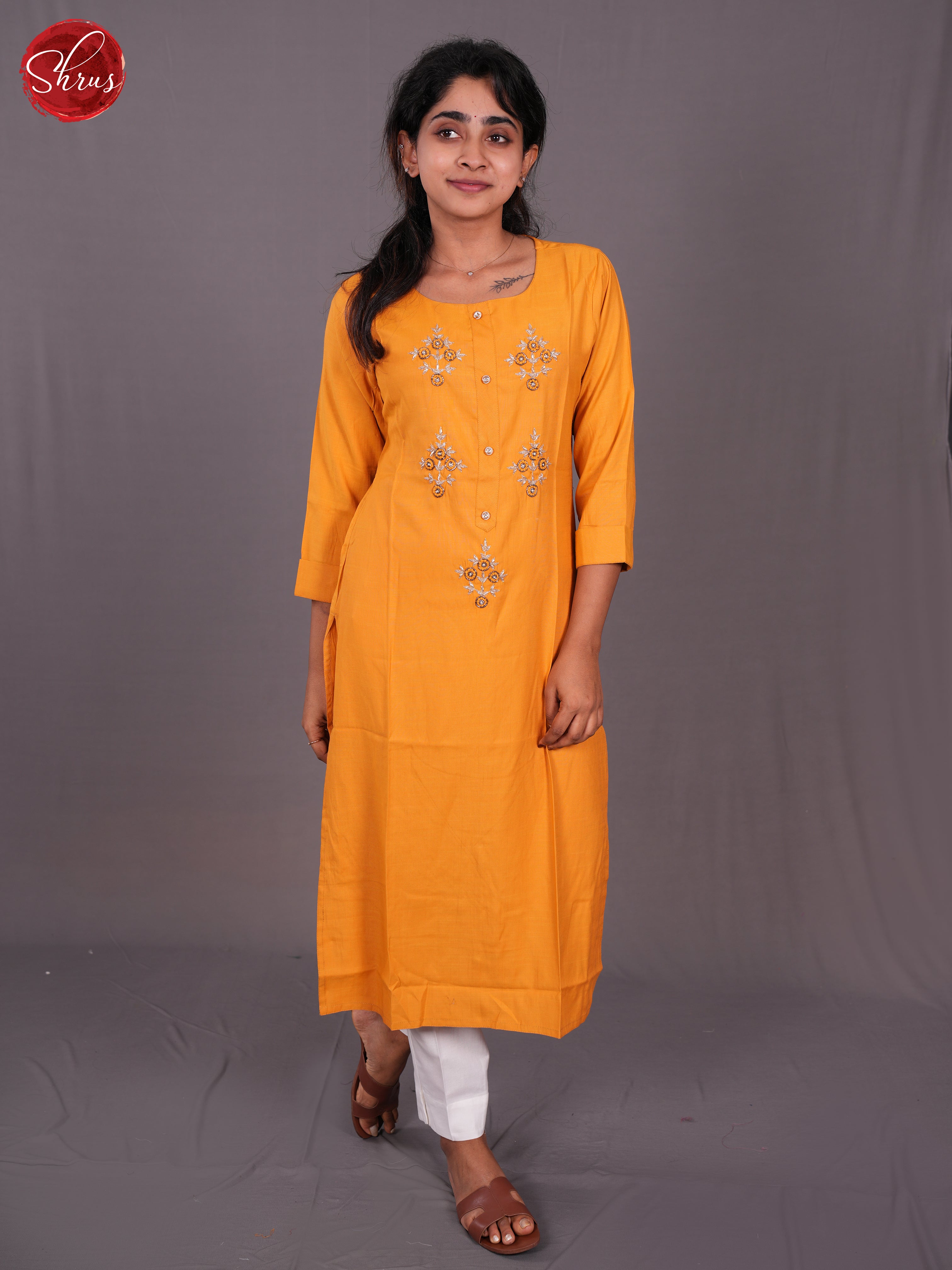 Orange  -Floral Embroidered Readymade Kurti - Shop on ShrusEternity.com