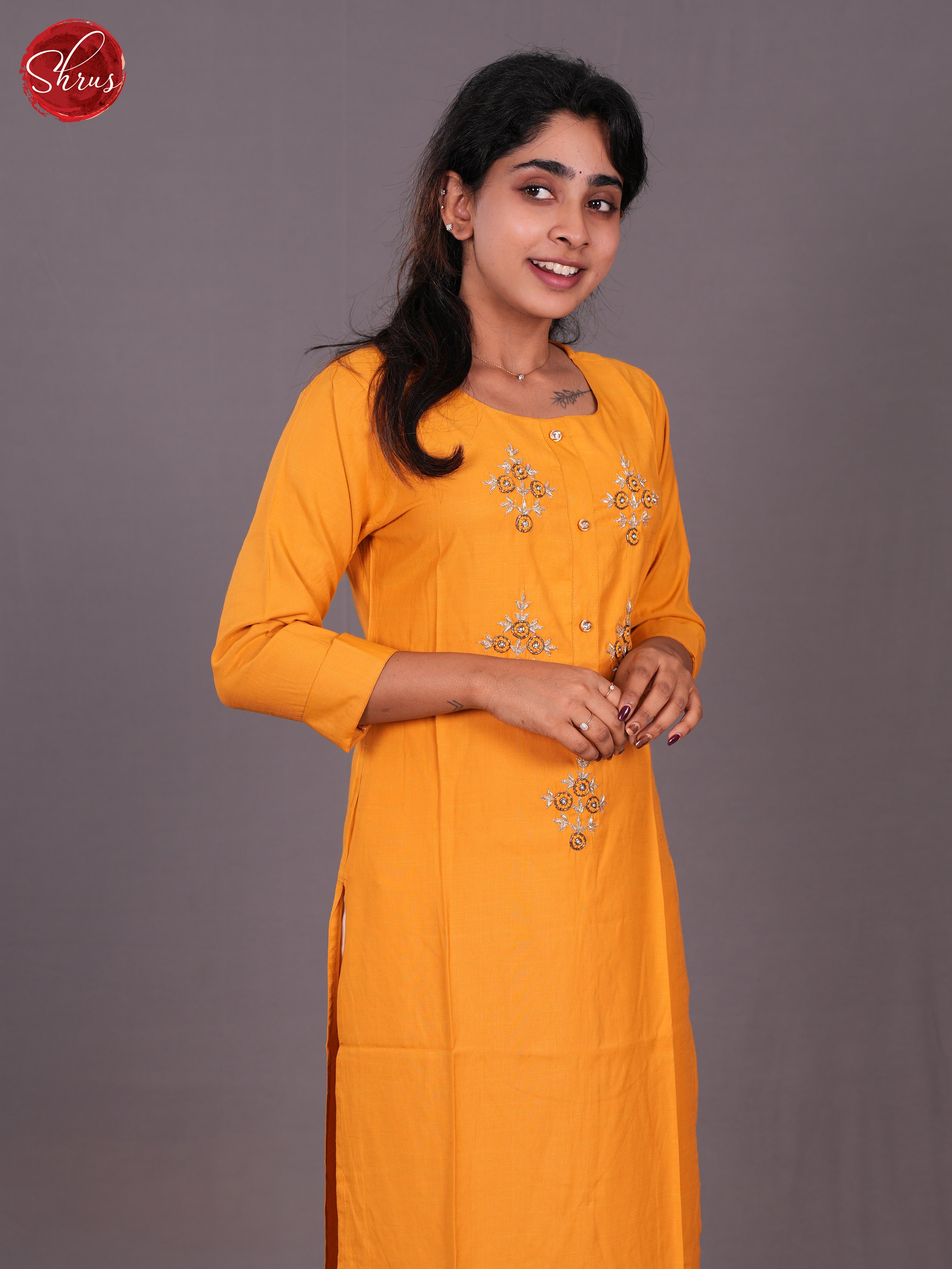 Orange  -Floral Embroidered Readymade Kurti - Shop on ShrusEternity.com