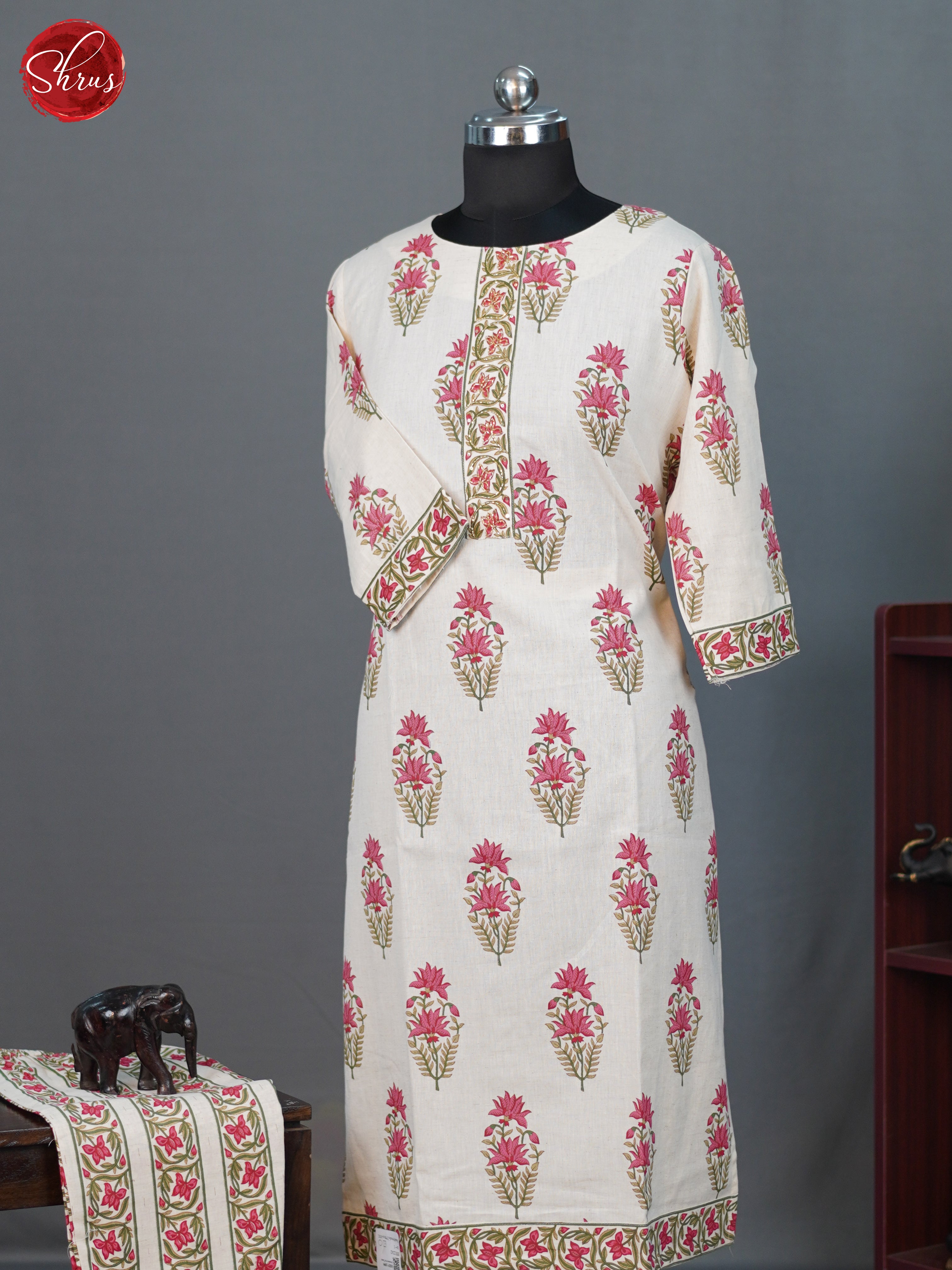 White - Floral printed Cotton Readymade  2pc Salwar - Shop on ShrusEternity.com