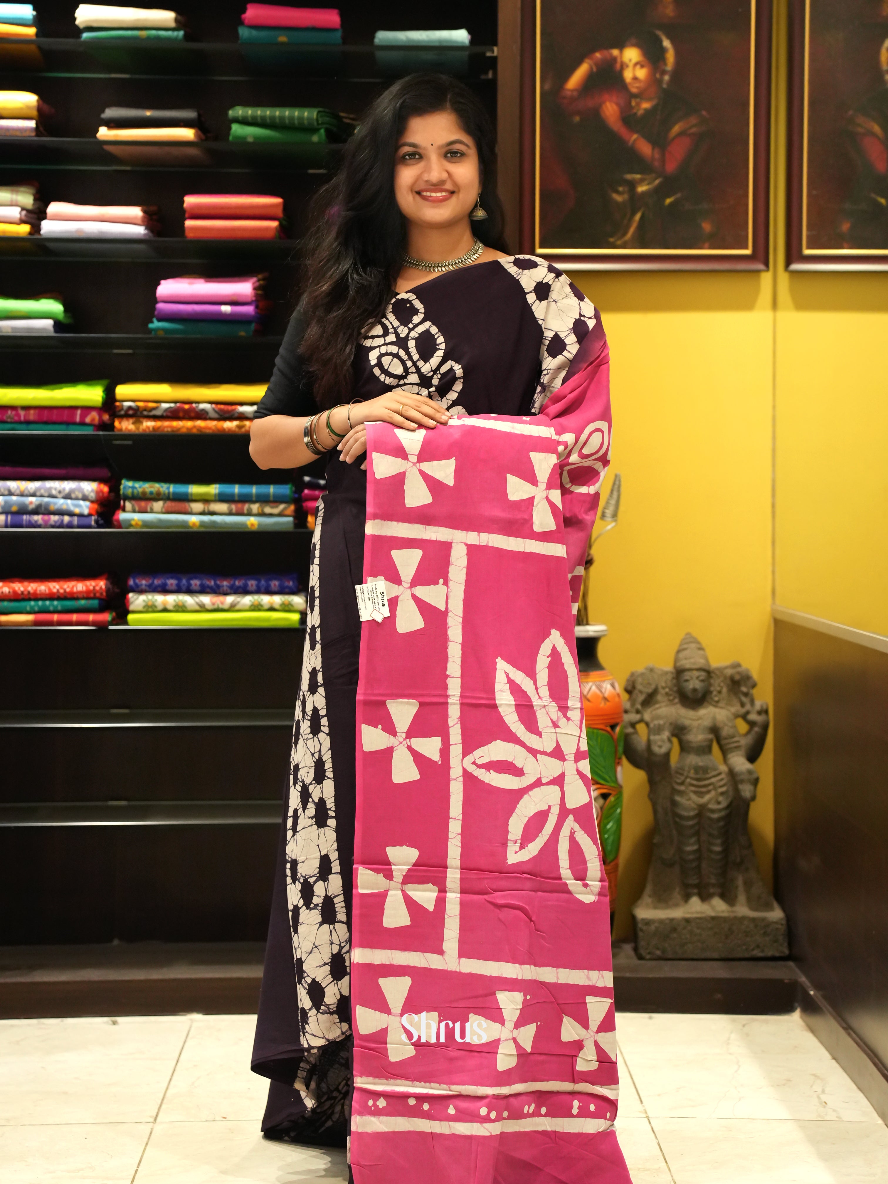 Brown & Pink - Jaipur cotton Saree