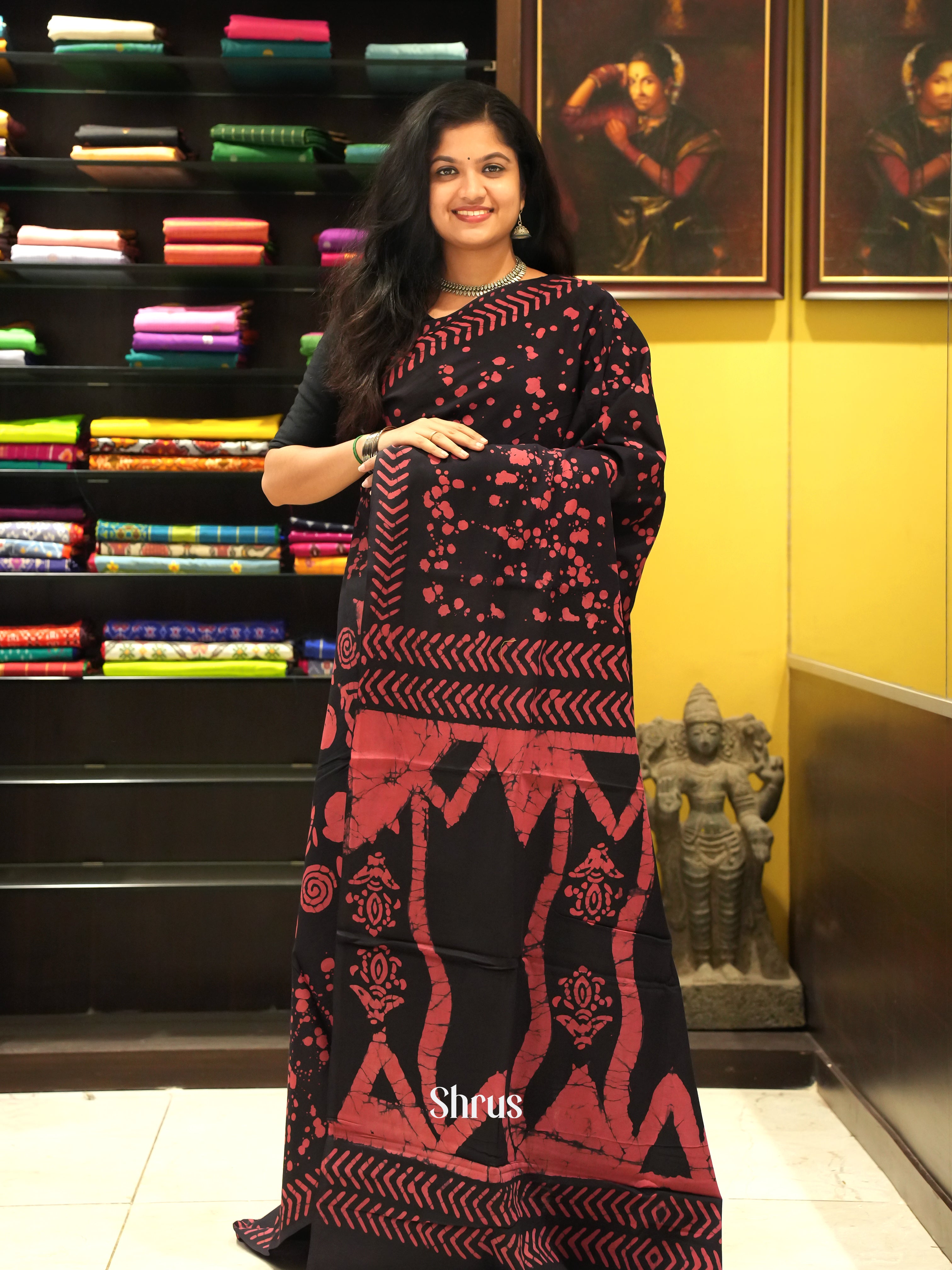 Black - Jaipur cotton Saree