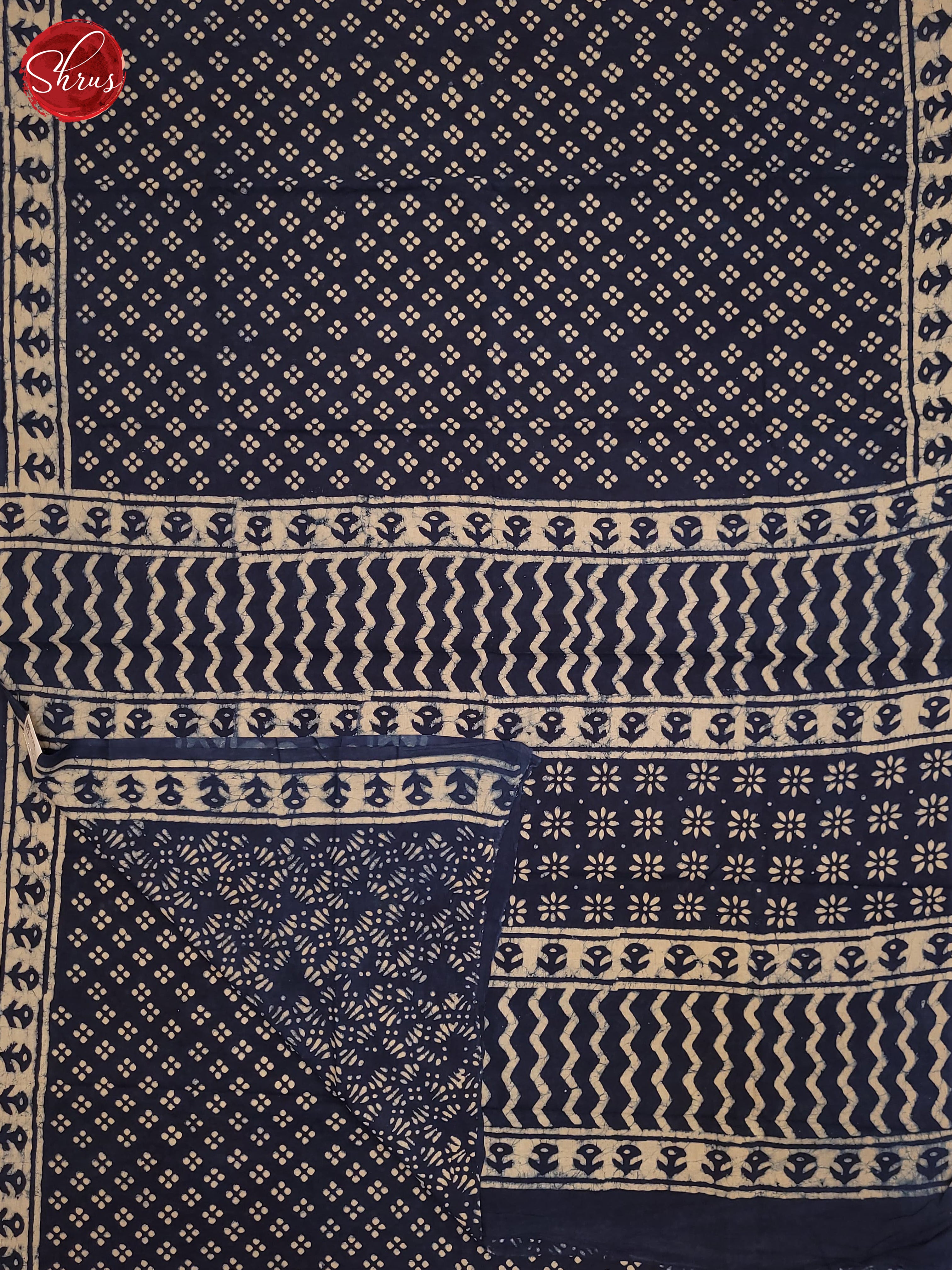 Dark Blue & Cream- Jaipur cotton Saree - Shop on ShrusEternity.com