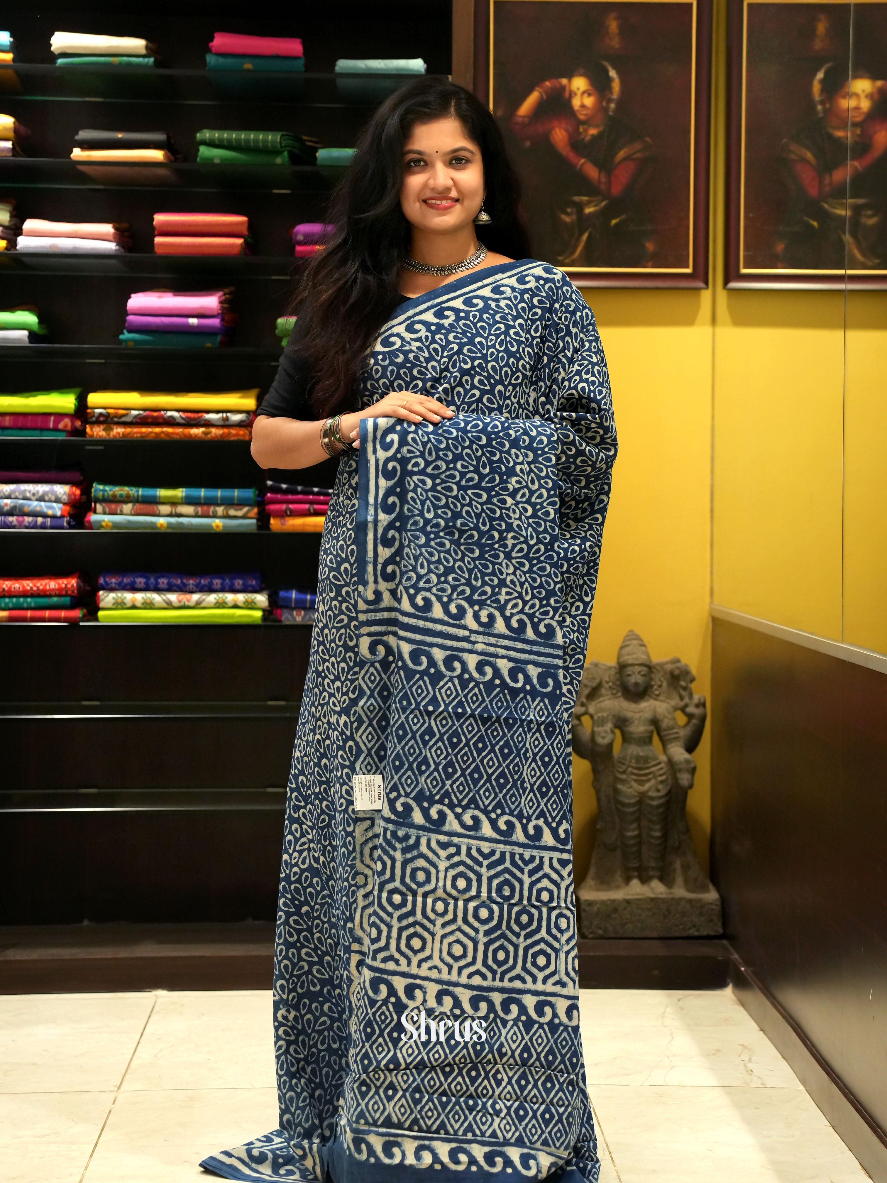 Dark Blue(Single Tone) - Jaipur cotton Saree