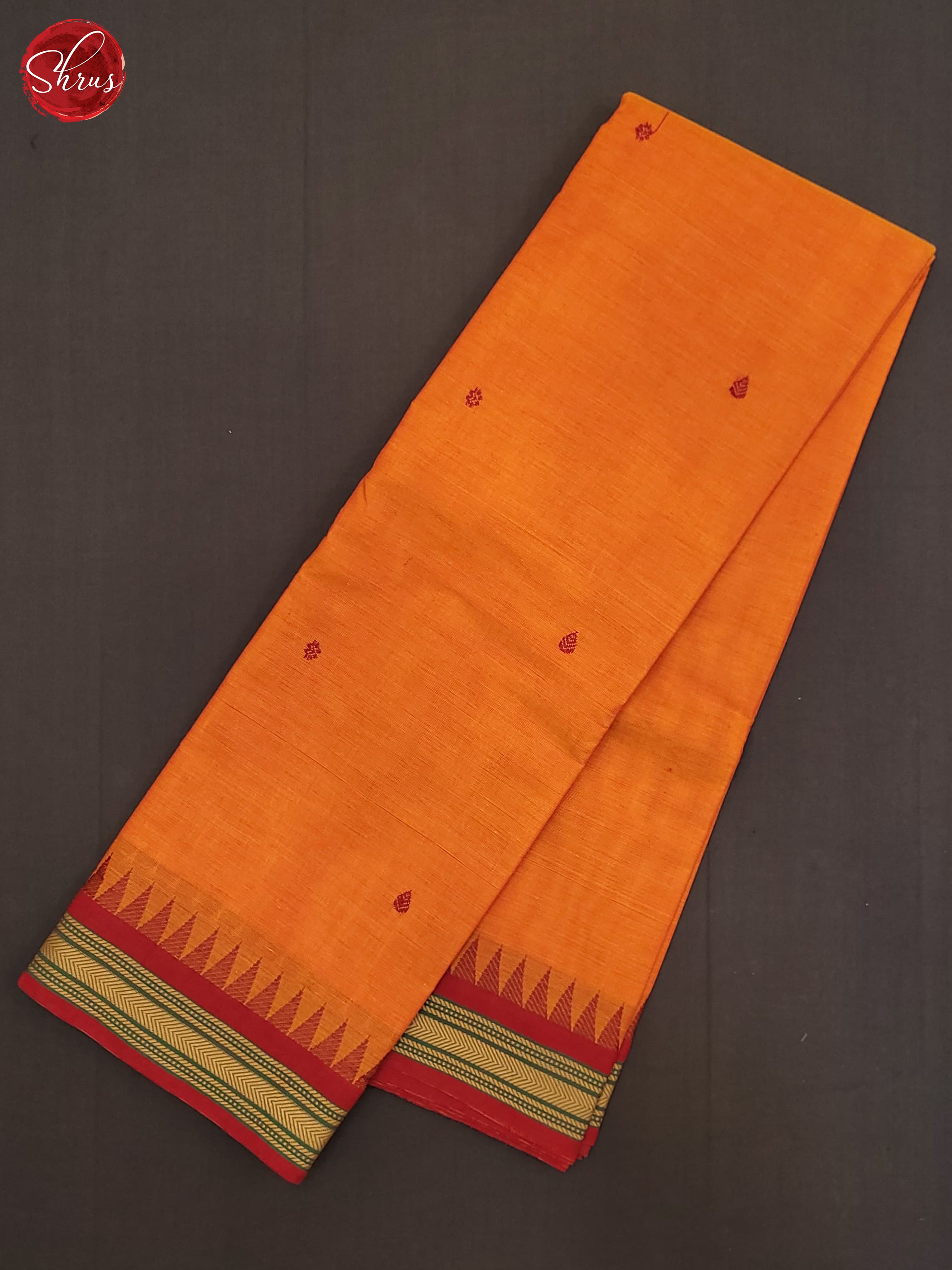 Orange &  Red  - Chettinad Cotton Saree - Shop on ShrusEternity.com