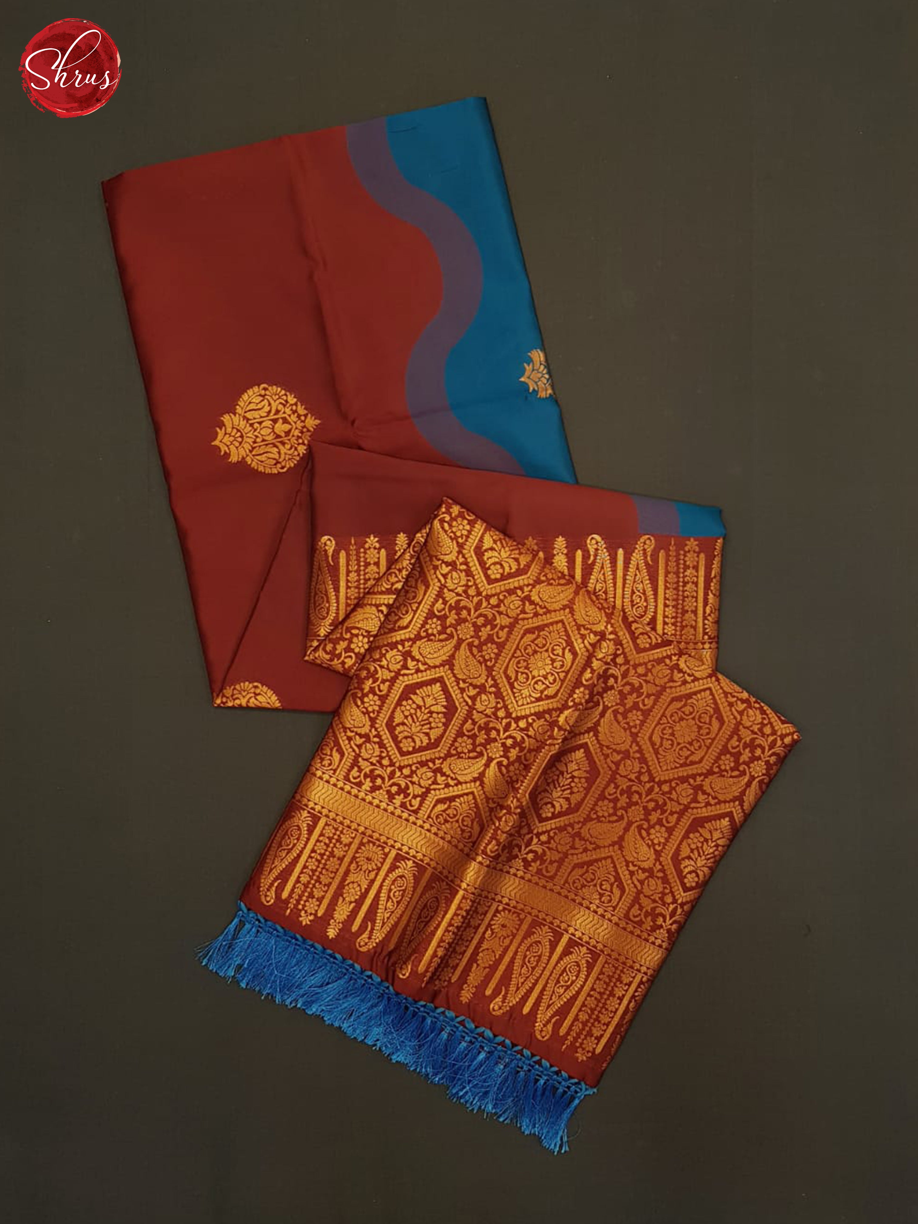 Blue And Arakku Maroon-Semi soft silk saree - Shop on ShrusEternity.com