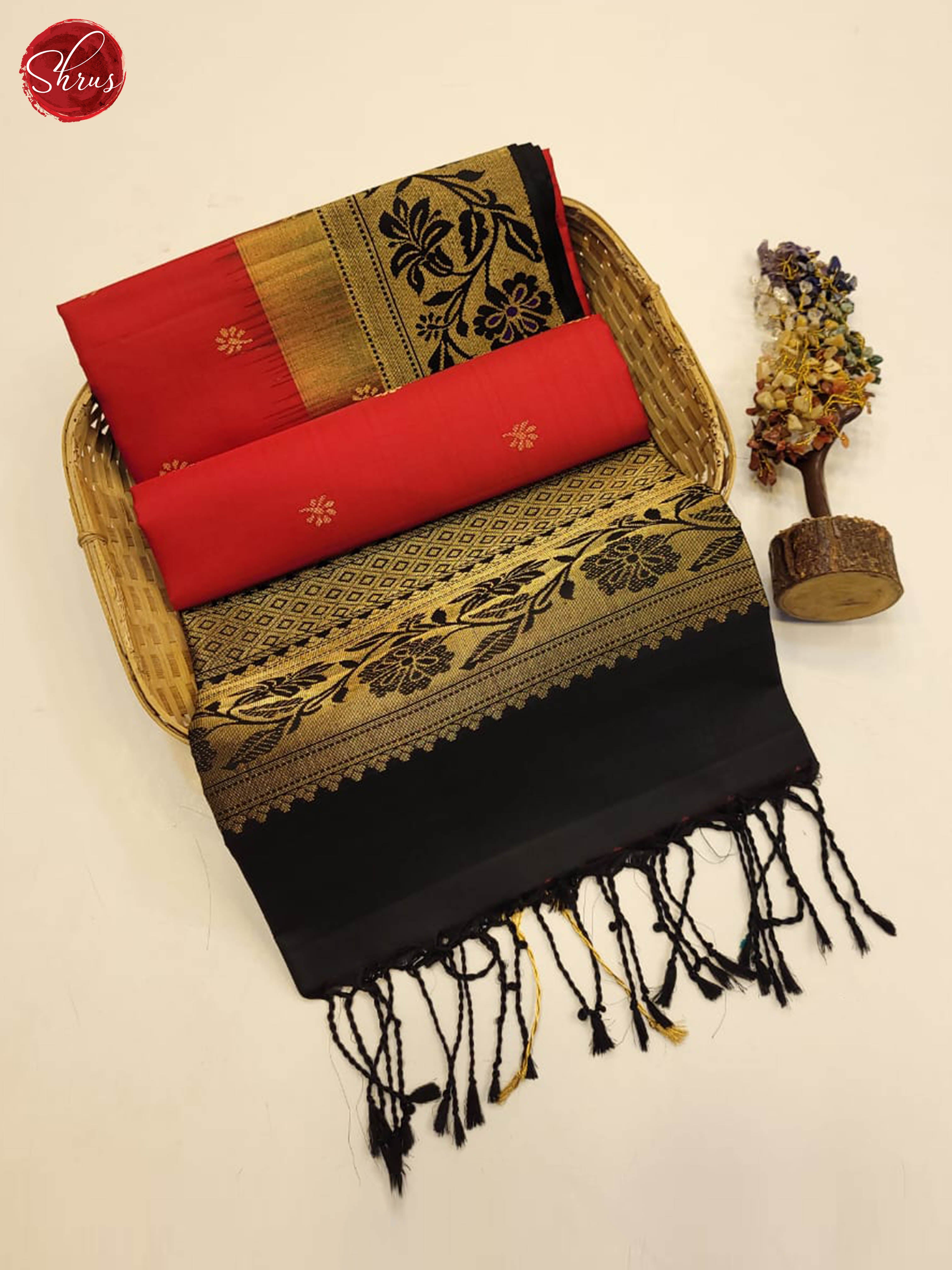 Red and black- Soft silk Saree - Shop on ShrusEternity.com